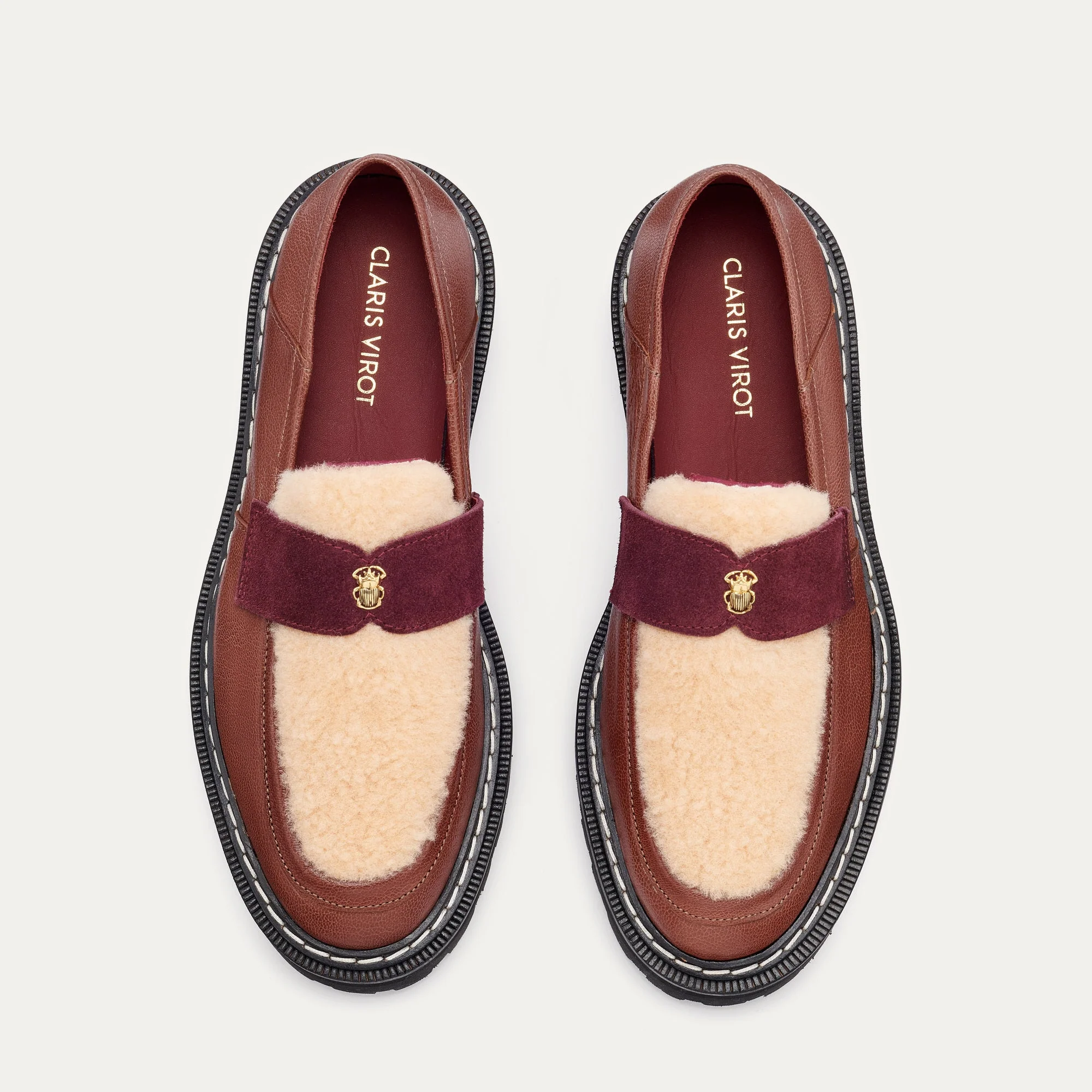 Mocassin Cuir Mia Ecorce Et Peau Lainee Creme - Image 4