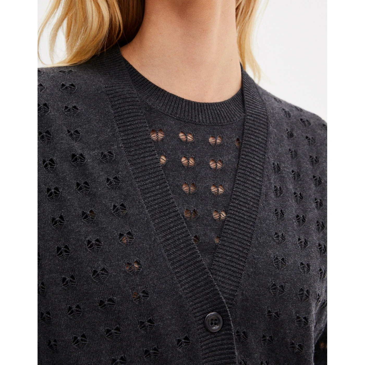 Eric Bompard - Gilet Point Cœur Coton Bio Et Cachemire - Anthracite - Femme - Image 2