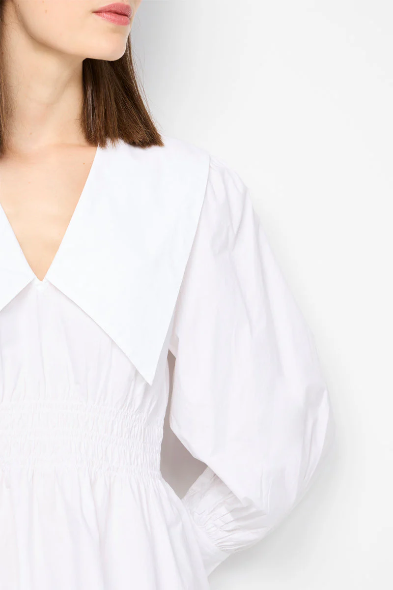 Mini-Robe Smockée À Col En V En Popeline De Coton - Bright White - Image 2