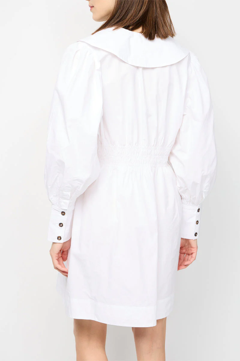 Mini-Robe Smockée À Col En V En Popeline De Coton - Bright White - Image 3