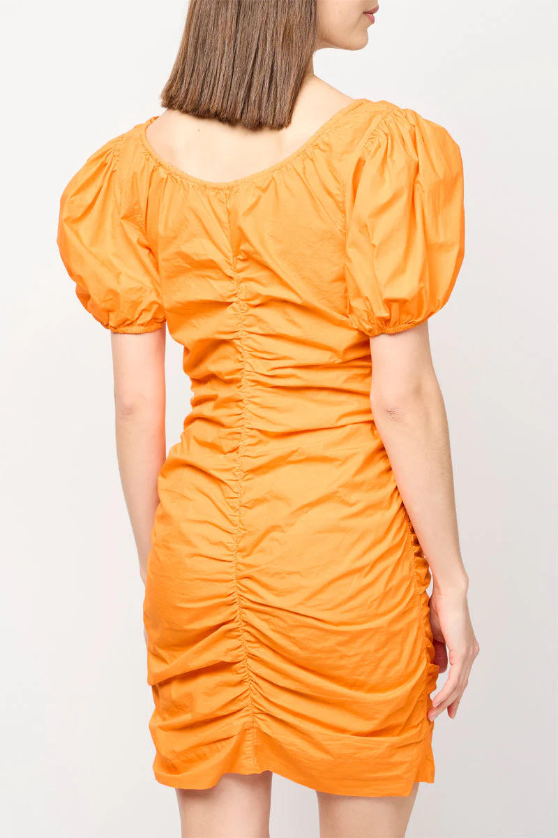 Ganni - Mini-Robe Froncée À Col En U En Popeline De Coton - Vibrant Orange - Image 3