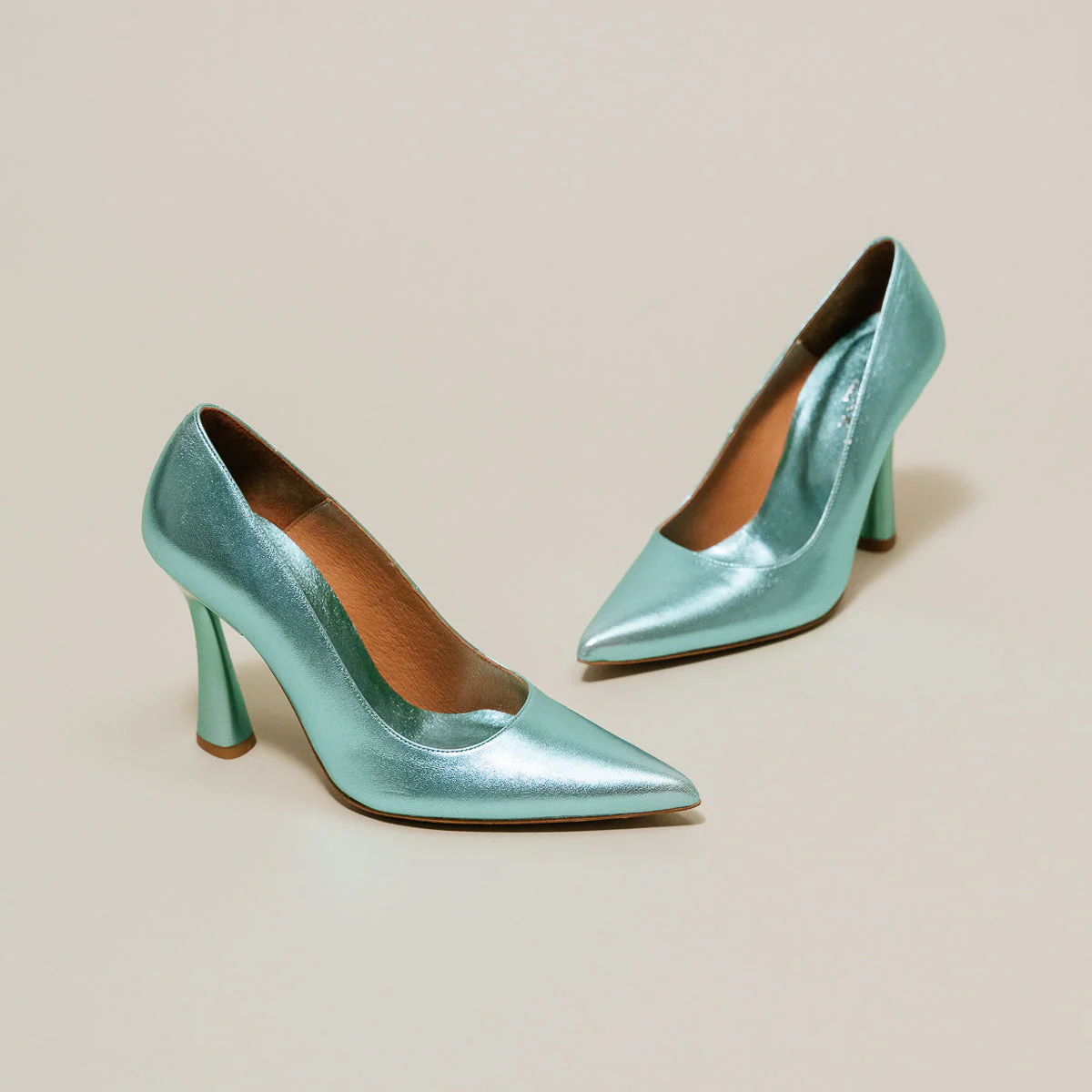 Escarpins Dabate Cuir Metallise - Turquoise - Image 2
