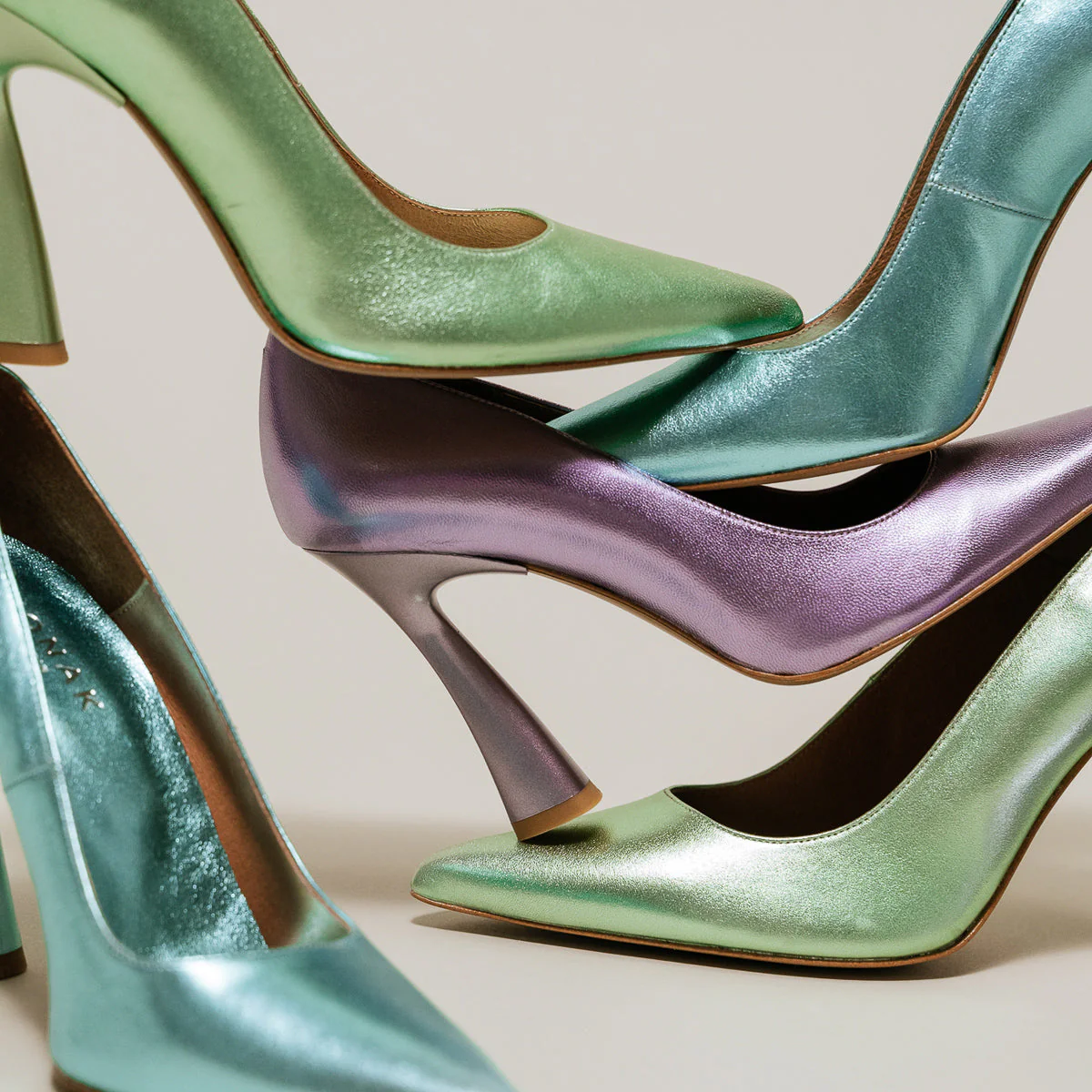 Escarpins Dabate Cuir Metallise - Turquoise - Image 7