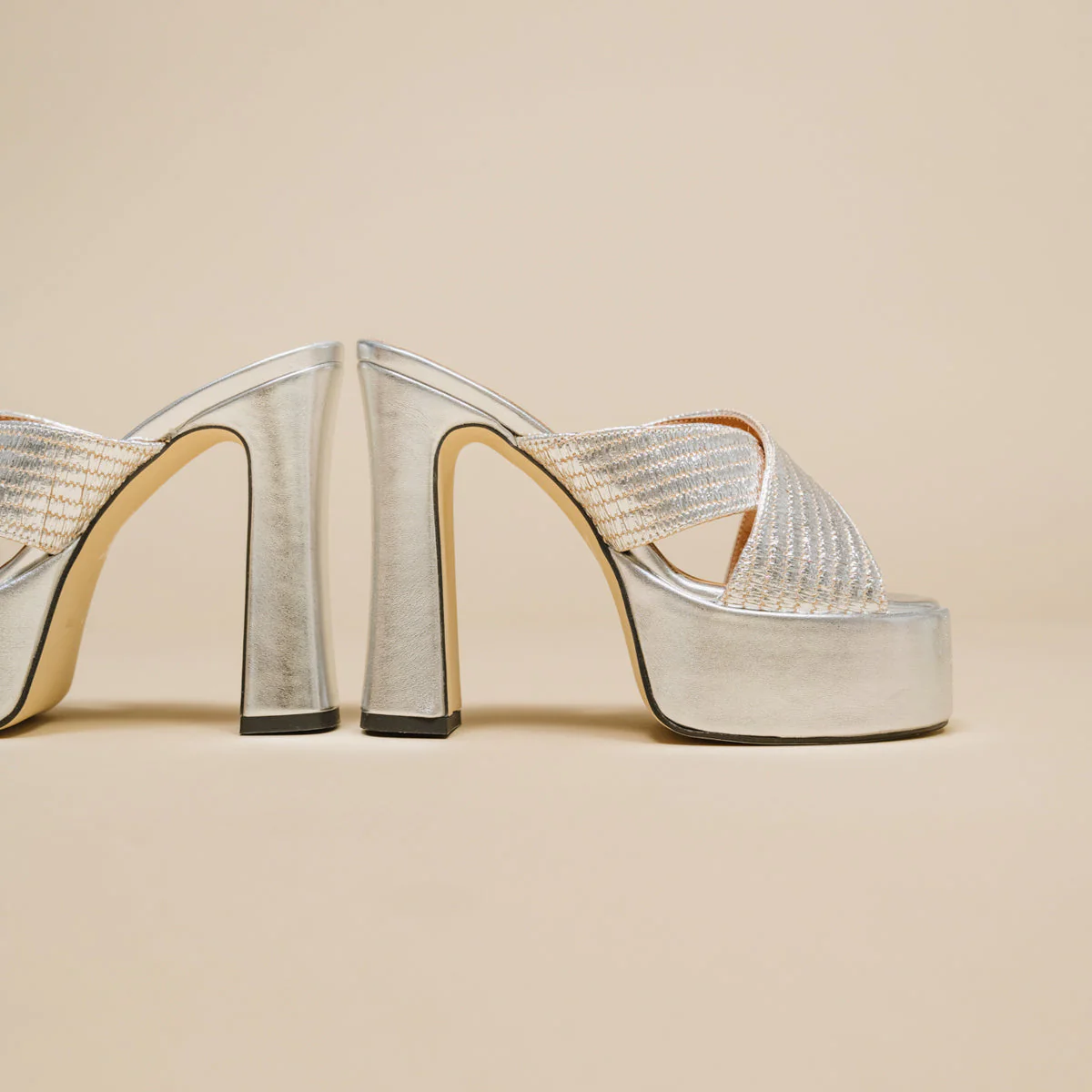 Mules Jackie Raphia/Metallise - Argent - Image 3