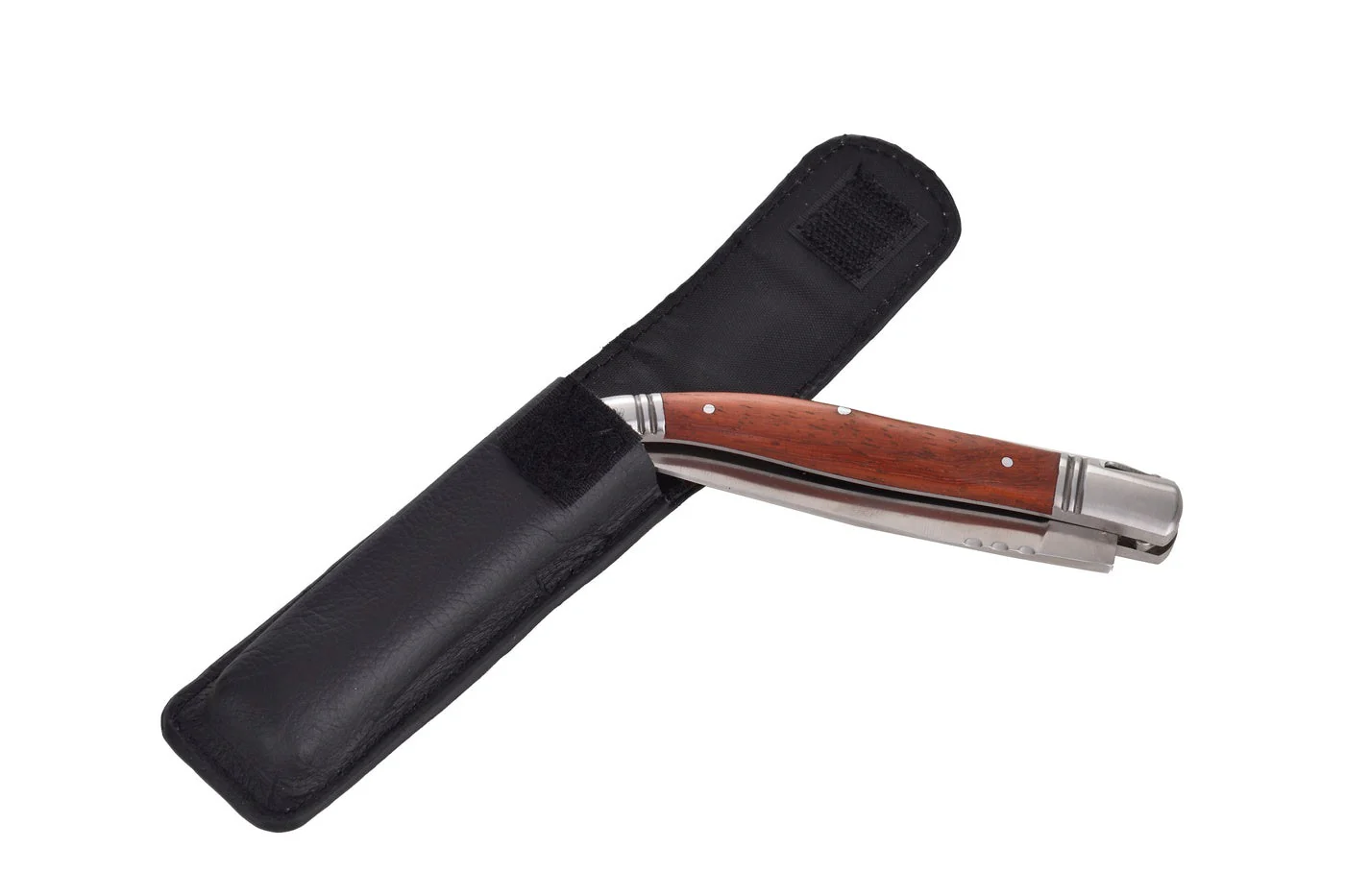 Lag Heritage Coffret Couteau Pliant Et Etui En Cuir Noir - Acier Inoxydable Et Manche En Bois De Rose - Image 2