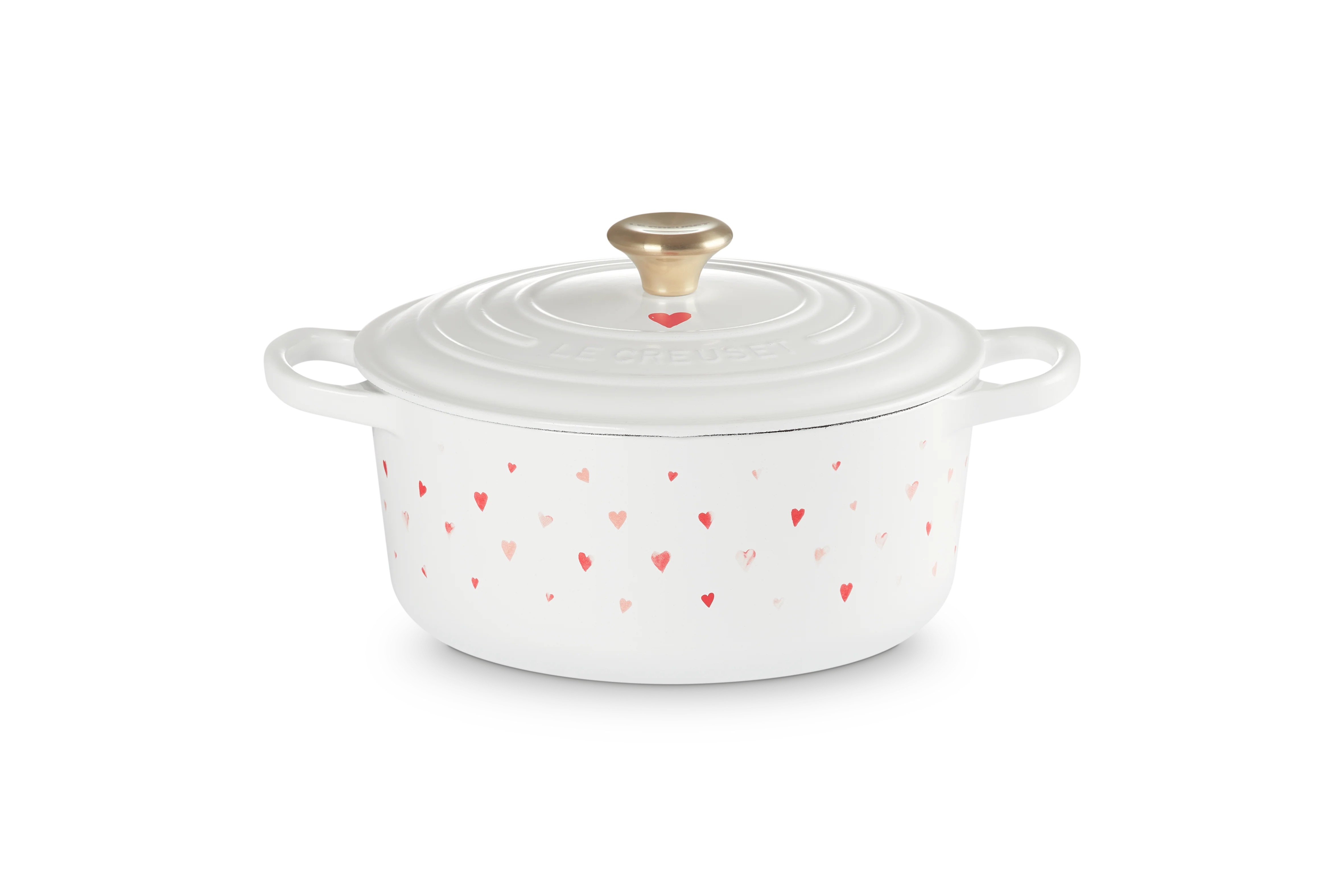 Cocotte Ronde Signature - Fonte Émaillée - 22Cm - Motifs Cœurs - Bouton Doré Clair - Image 2