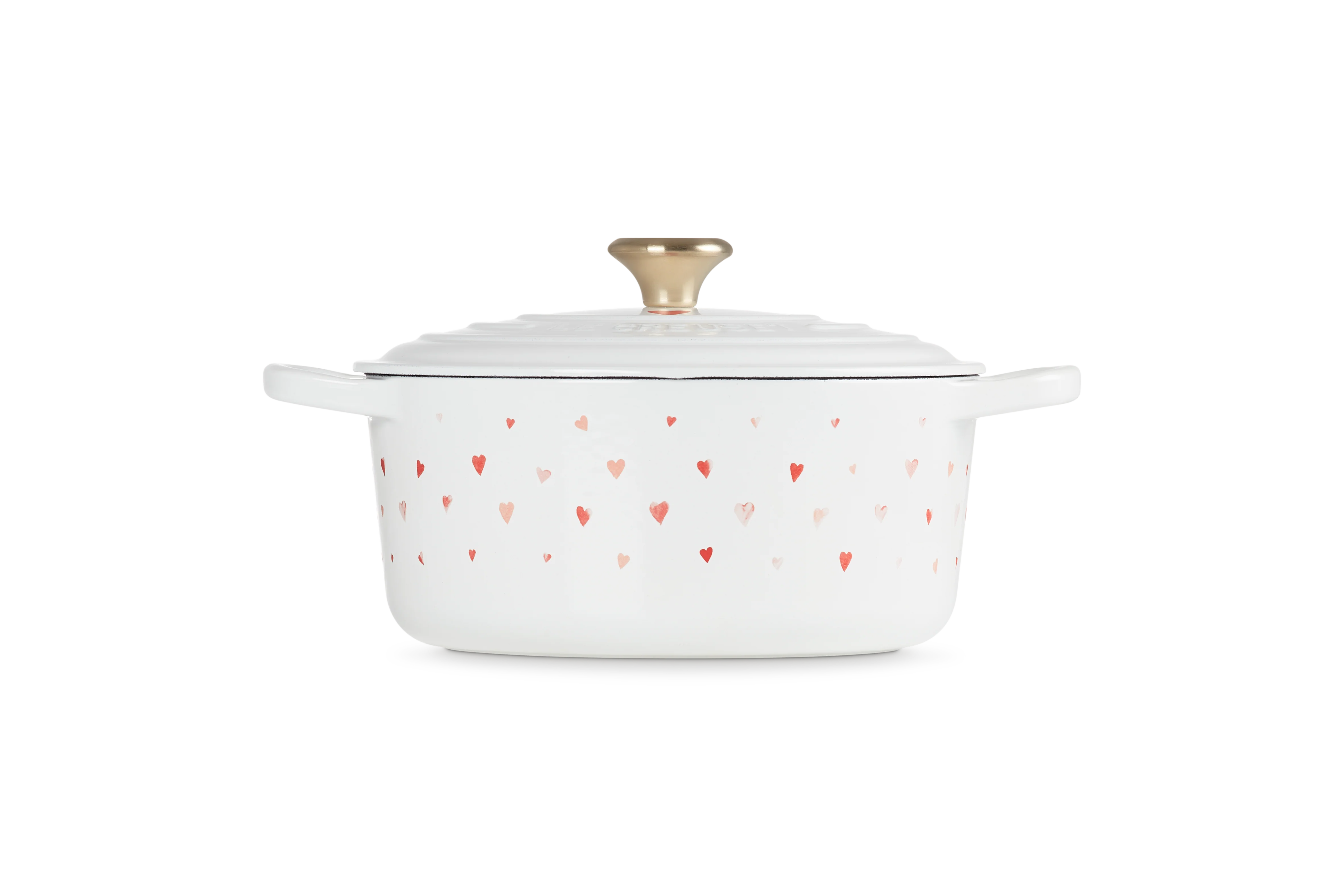 Cocotte Ronde Signature - Fonte Émaillée - 22Cm - Motifs Cœurs - Bouton Doré Clair - Image 3