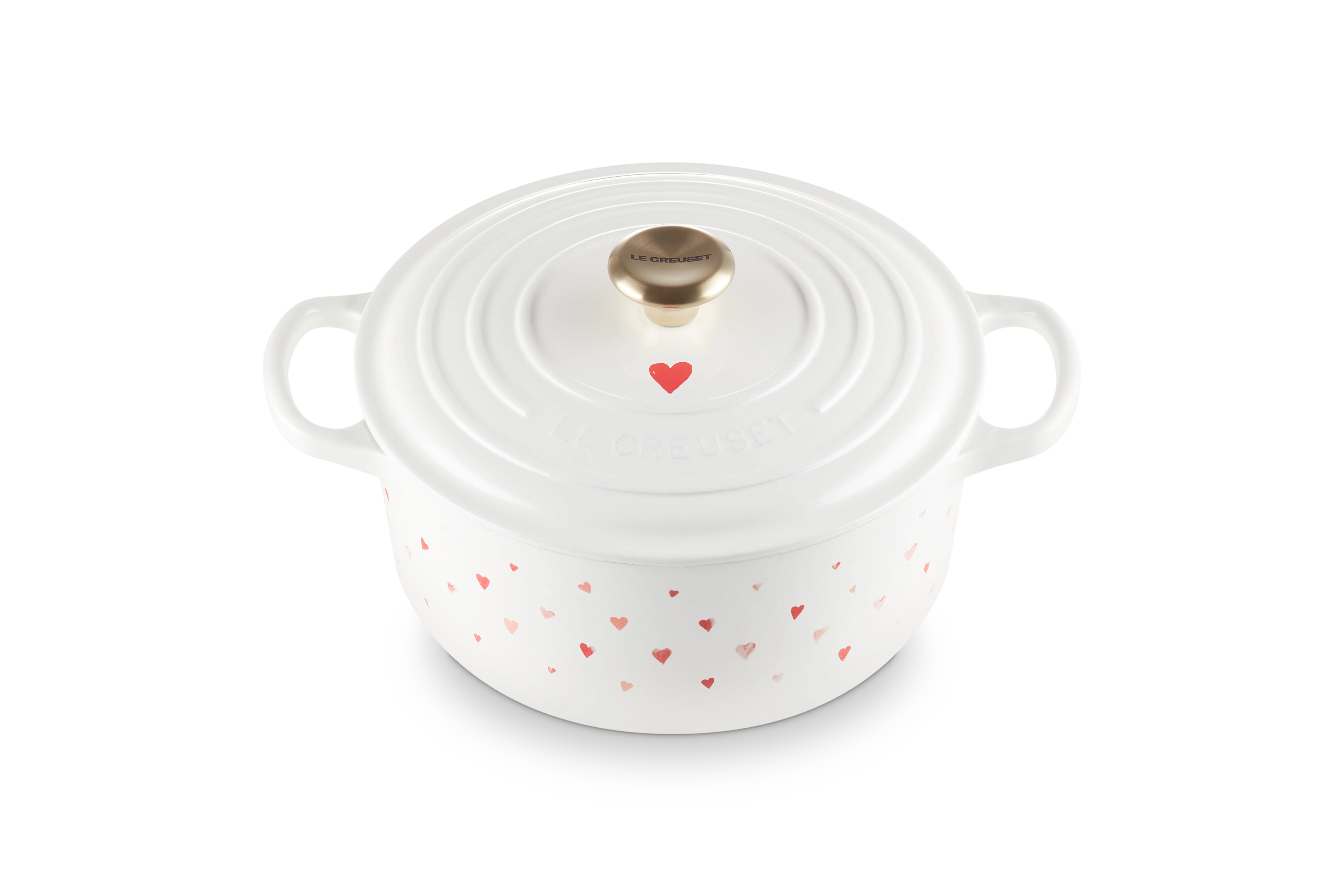 Cocotte Ronde Signature - Fonte Émaillée - 22Cm - Motifs Cœurs - Bouton Doré Clair - Image 4