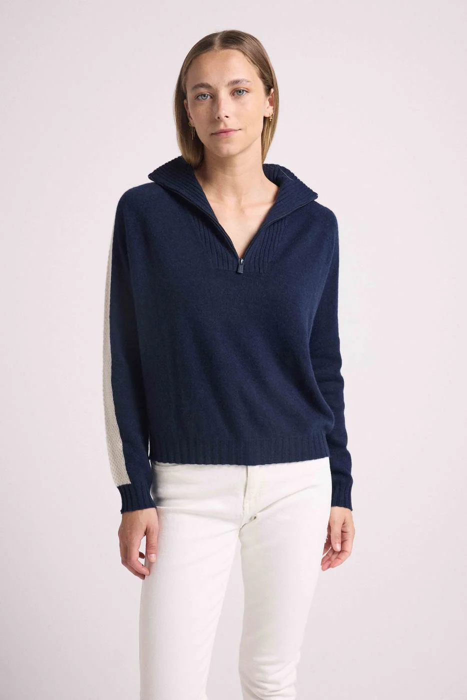 Pull Col Camioneur Zip Caroline - Bleu Marine Blanc - Image 12