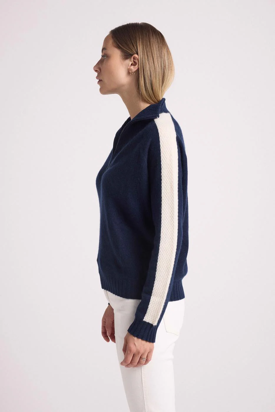 Pull Col Camioneur Zip Caroline - Bleu Marine Blanc - Image 13