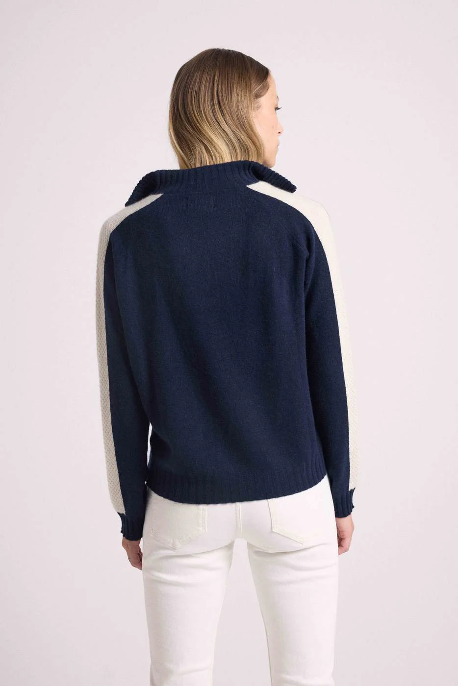Pull Col Camioneur Zip Caroline - Bleu Marine Blanc - Image 14