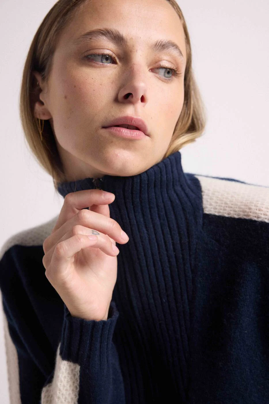 Pull Col Camioneur Zip Caroline - Bleu Marine Blanc - Image 3