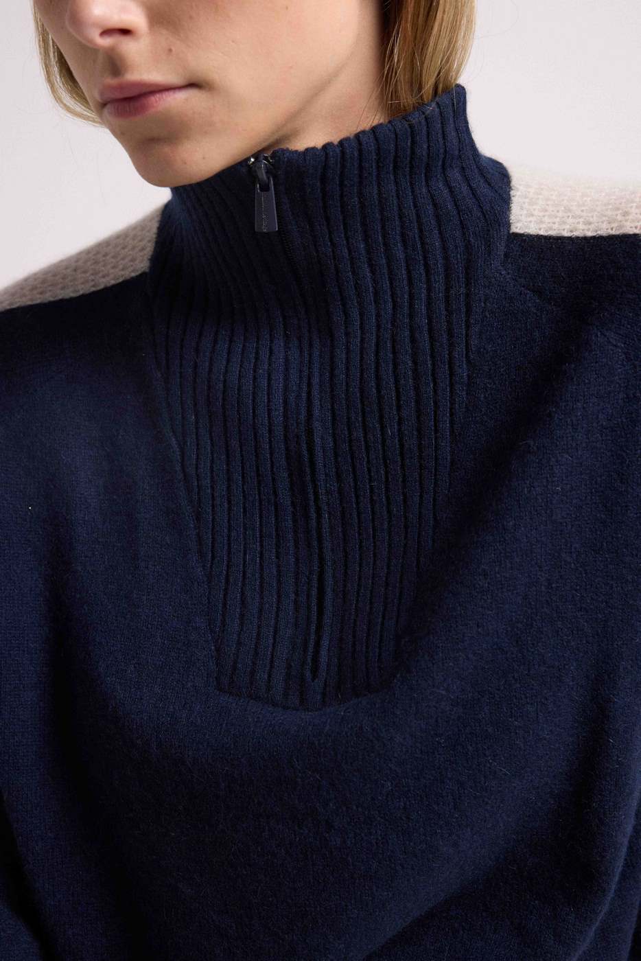 Pull Col Camioneur Zip Caroline - Bleu Marine Blanc - Image 5
