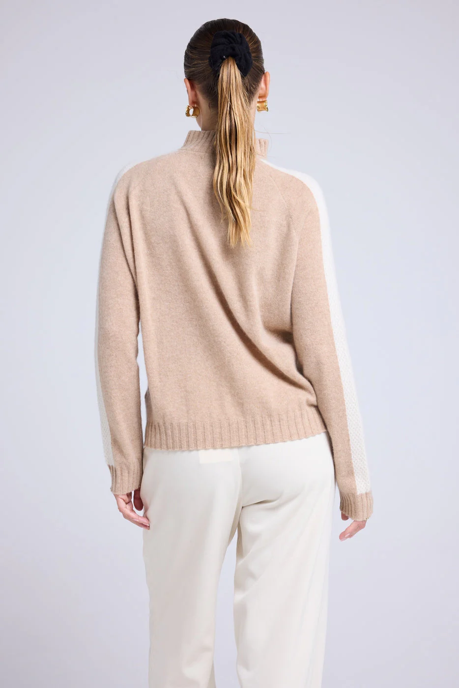Pull Col Camioneur Zip Caroline - Beige Crème Blanc - Image 9