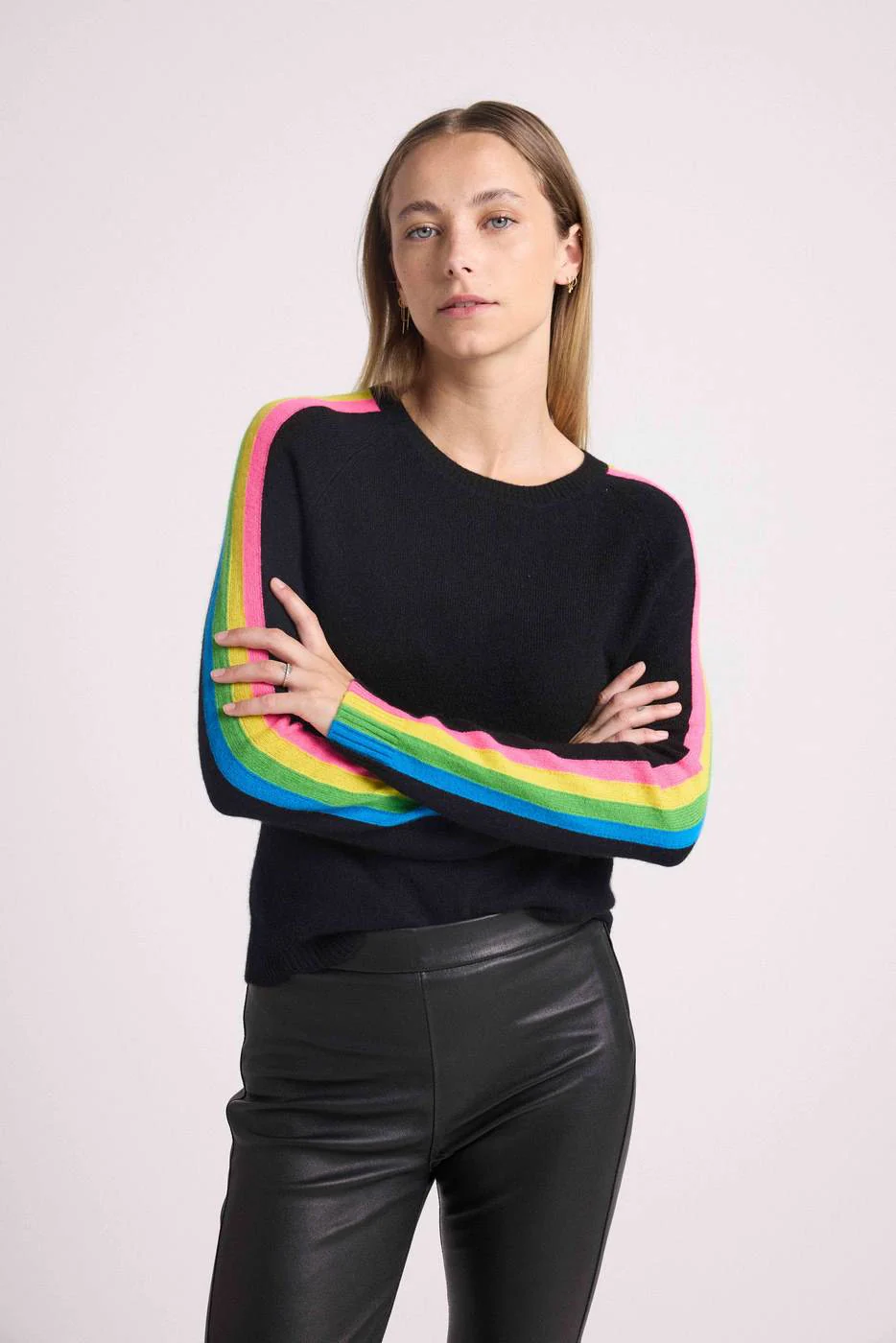 Pull Col Rond Bandes Arc En Ciel Manches Salsa - Noir - Image 2
