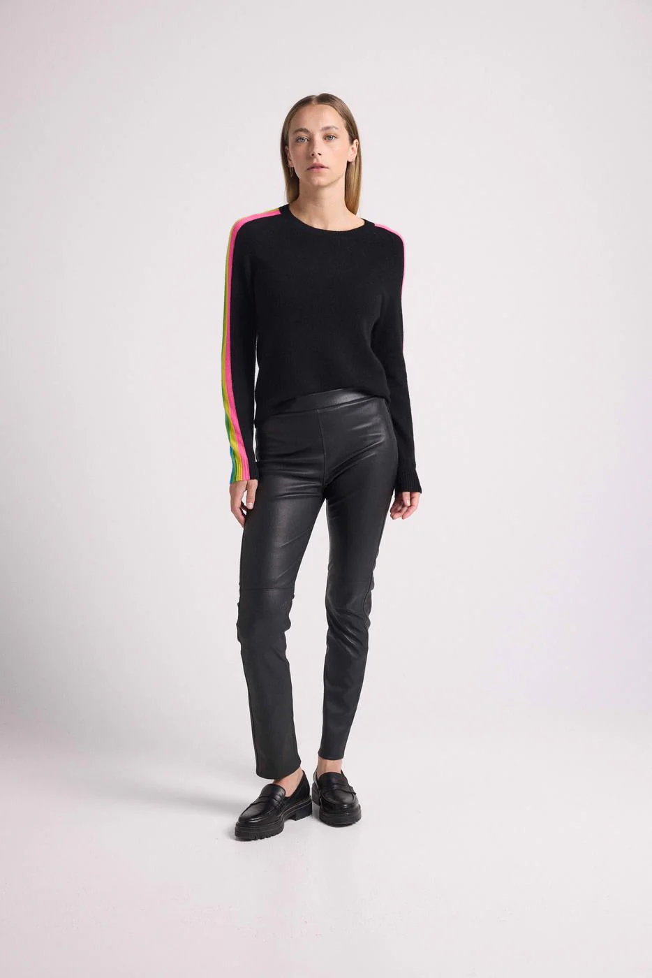 Pull Col Rond Bandes Arc En Ciel Manches Salsa - Noir - Image 3