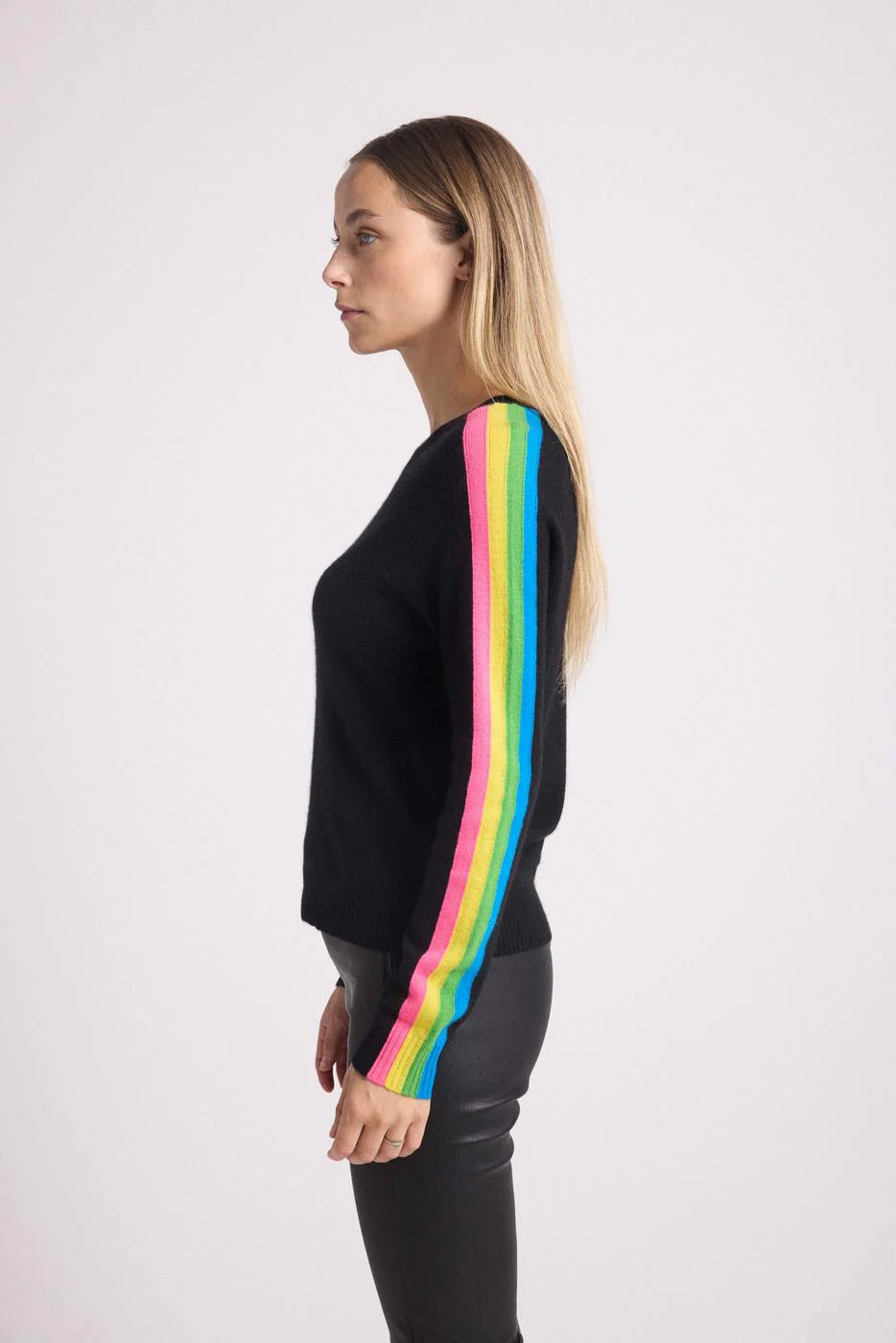Pull Col Rond Bandes Arc En Ciel Manches Salsa - Noir - Image 4