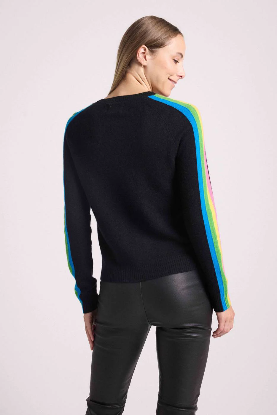Pull Col Rond Bandes Arc En Ciel Manches Salsa - Noir - Image 5