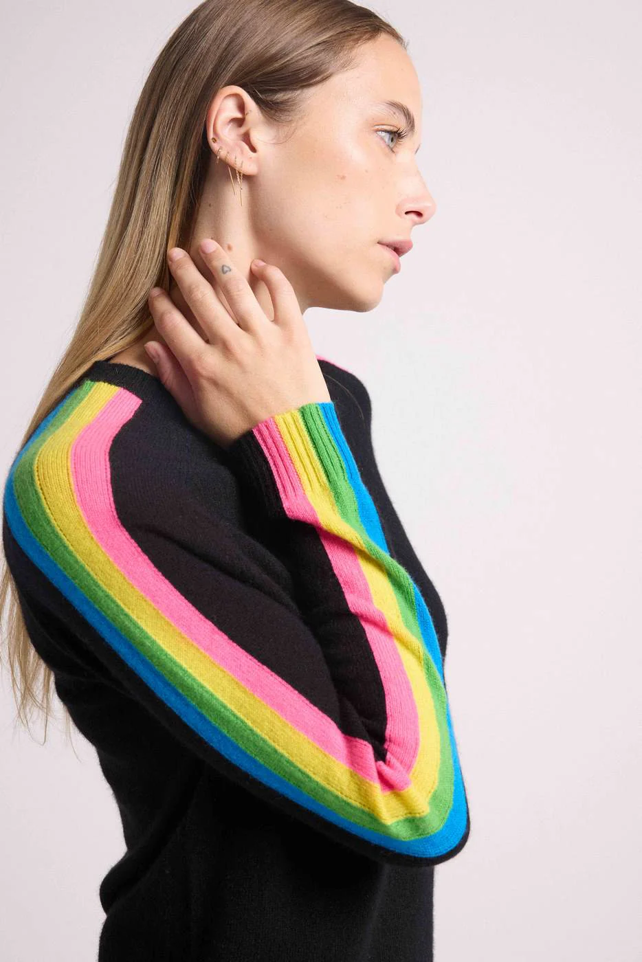 Pull Col Rond Bandes Arc En Ciel Manches Salsa - Noir - Image 6