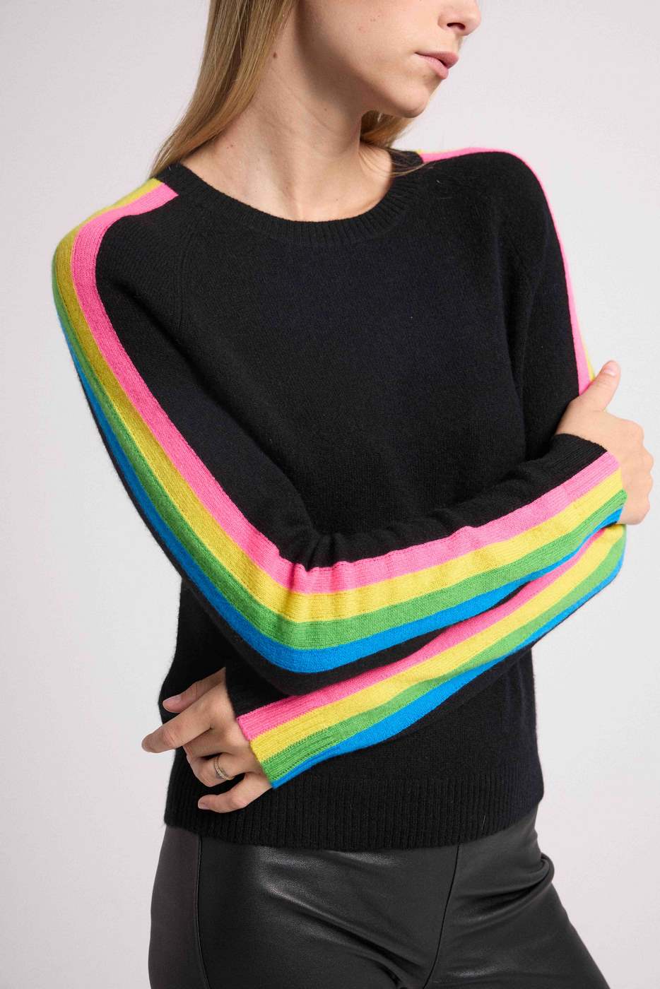 Pull Col Rond Bandes Arc En Ciel Manches Salsa - Noir - Image 7