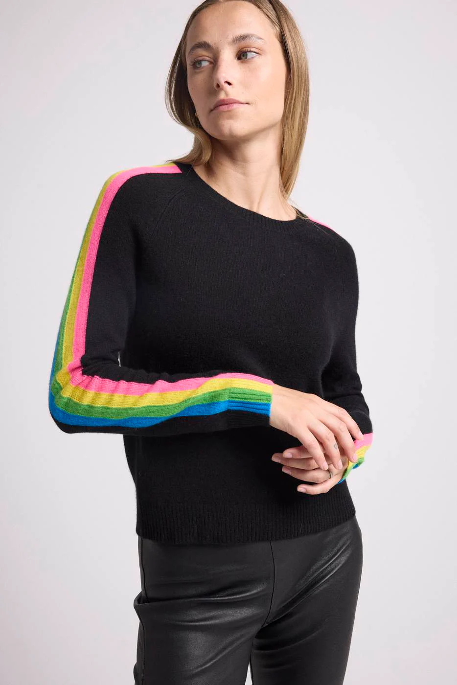 Pull Col Rond Bandes Arc En Ciel Manches Salsa - Noir - Image 8