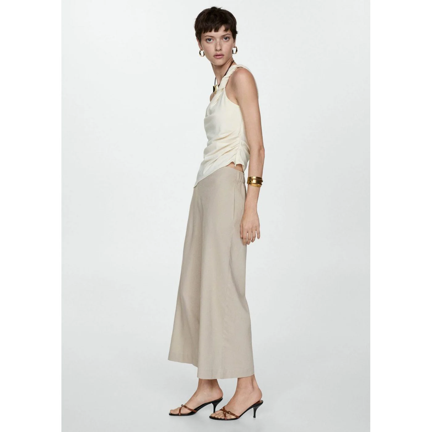 Pantalon Wideleg Lin - Beige - Image 4