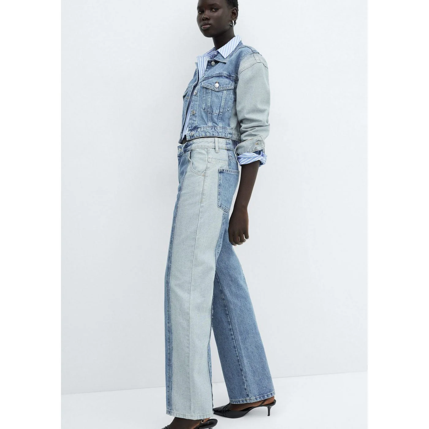 Jean Coupe Droite Bicolore - Medium Blue - Image 5