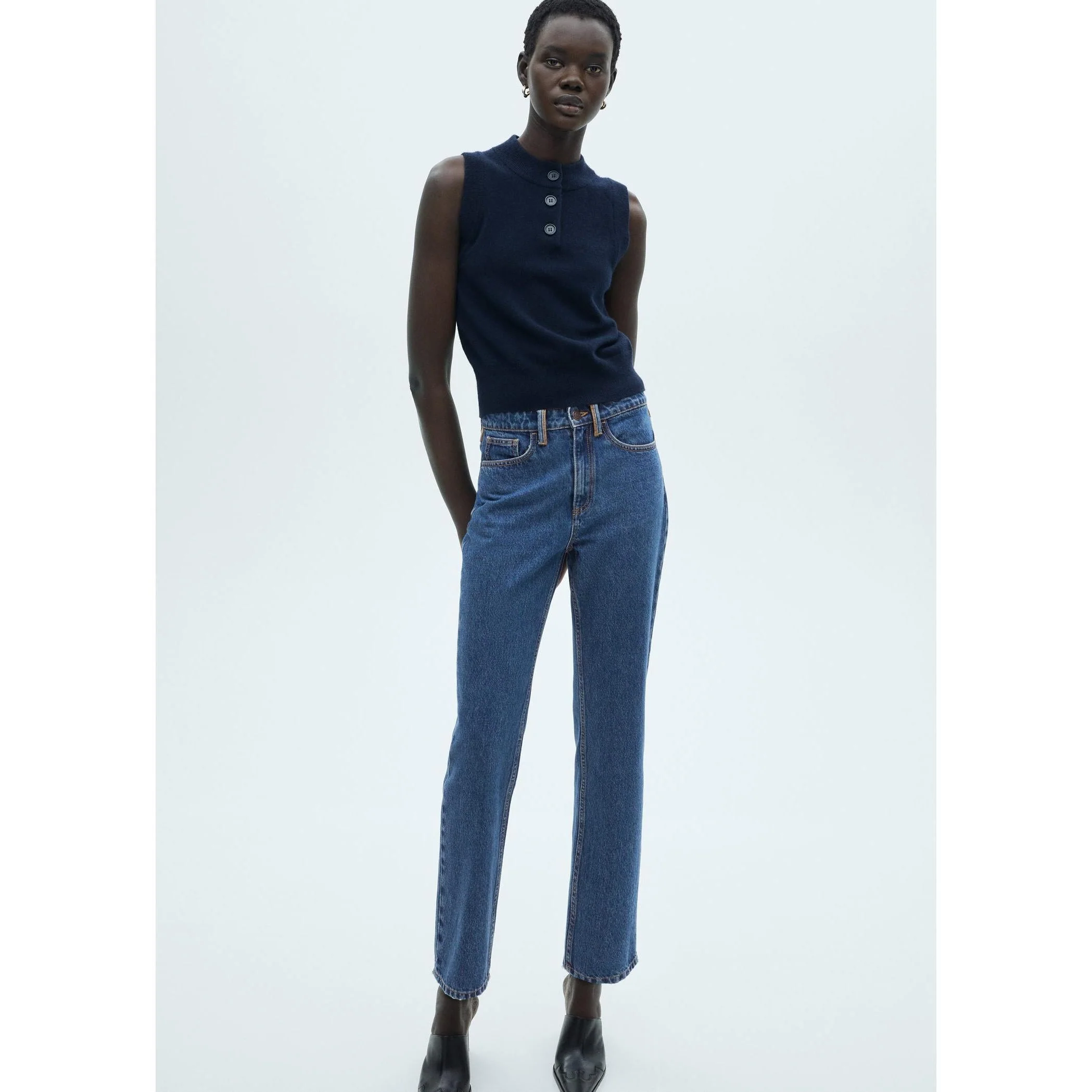 Jean Droit Détails Contrastés - Dark Blue - Image 5