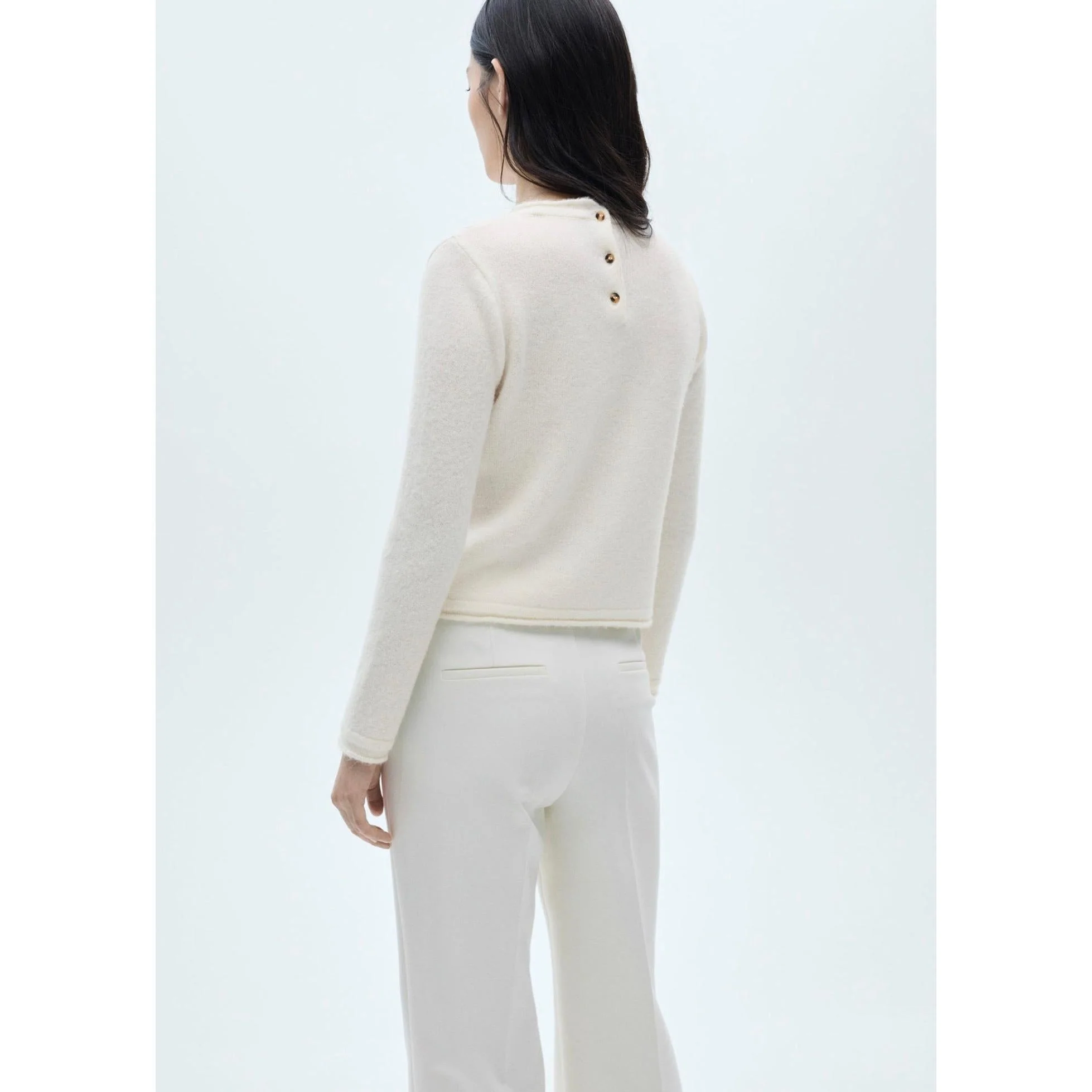 Pull-Over Col Rond Boutons - Ecru - Image 9