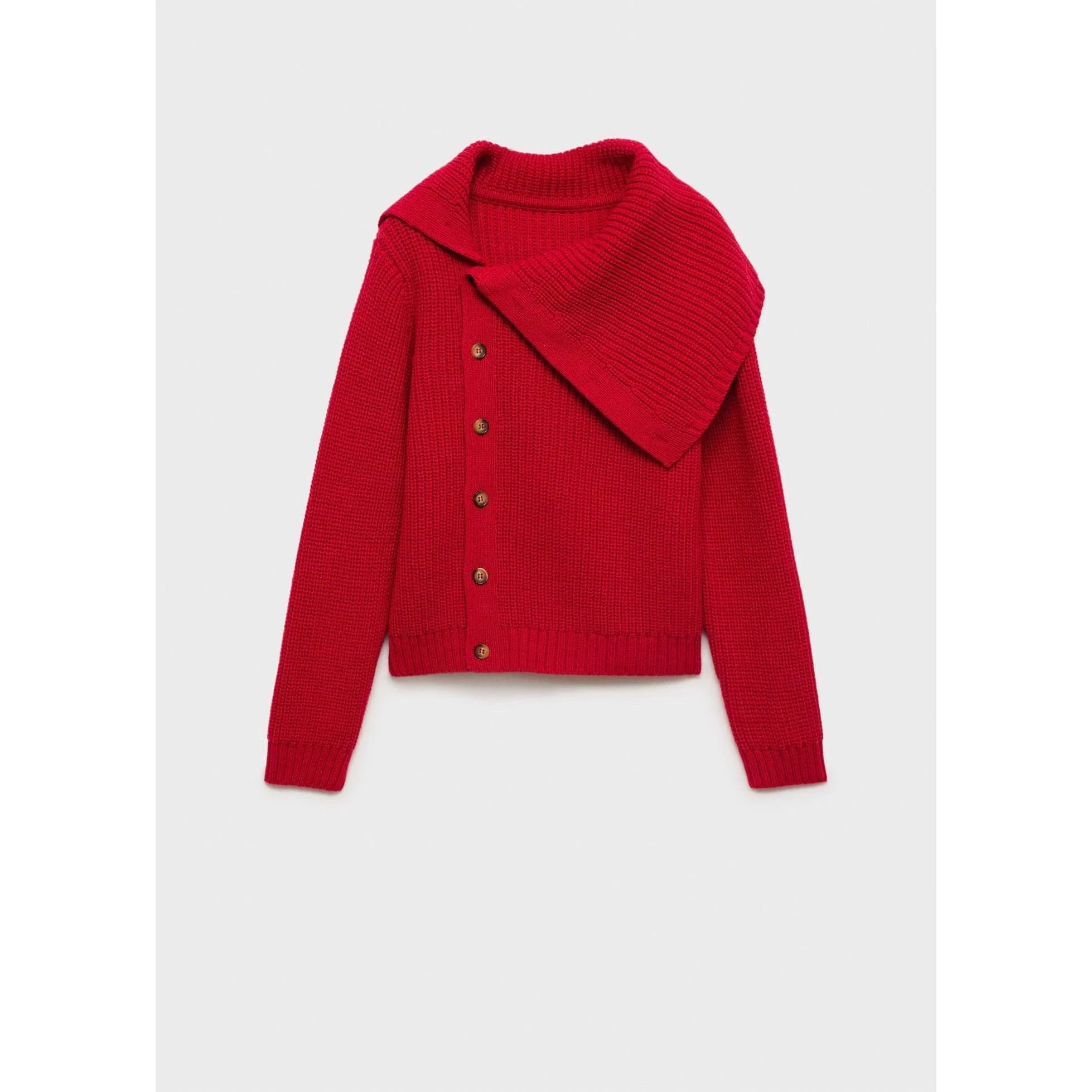 Pull-Over Boutons Col Cheminée - Red - Image 2