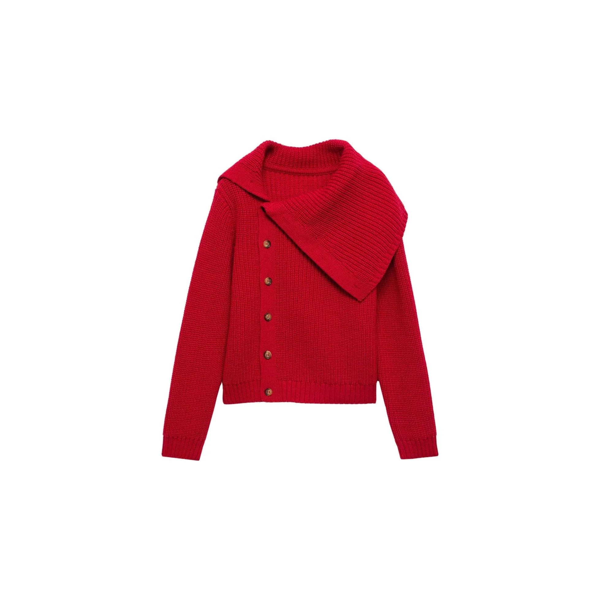 Pull-Over Boutons Col Cheminée - Red - Image 3