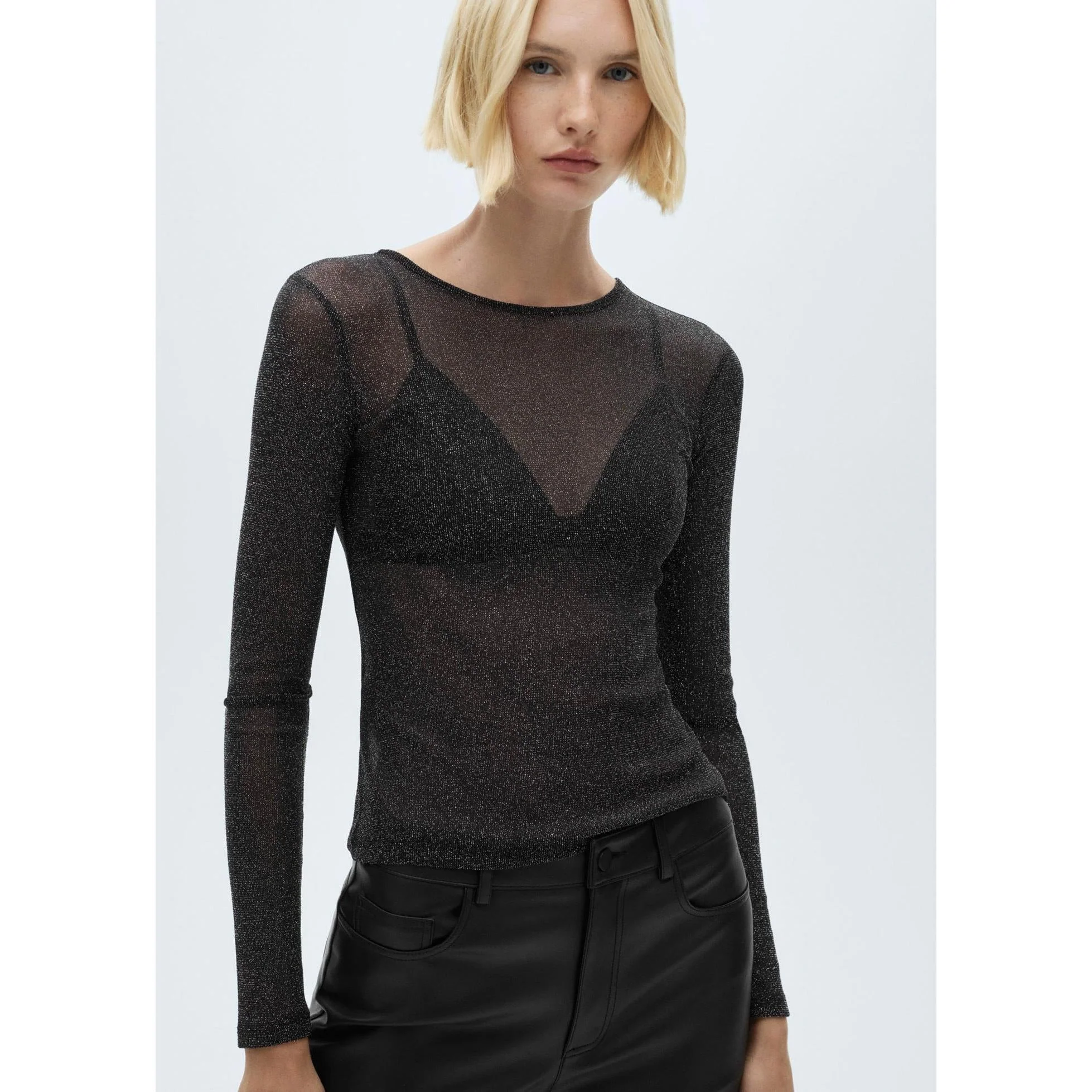 T-Shirt Lurex Semi-Transparent - Black - Image 4