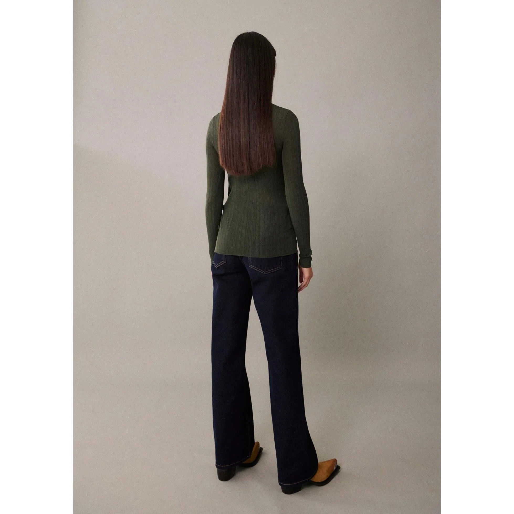 T-Shirt Semi-Transparent Boutons - Dark Green - Image 7