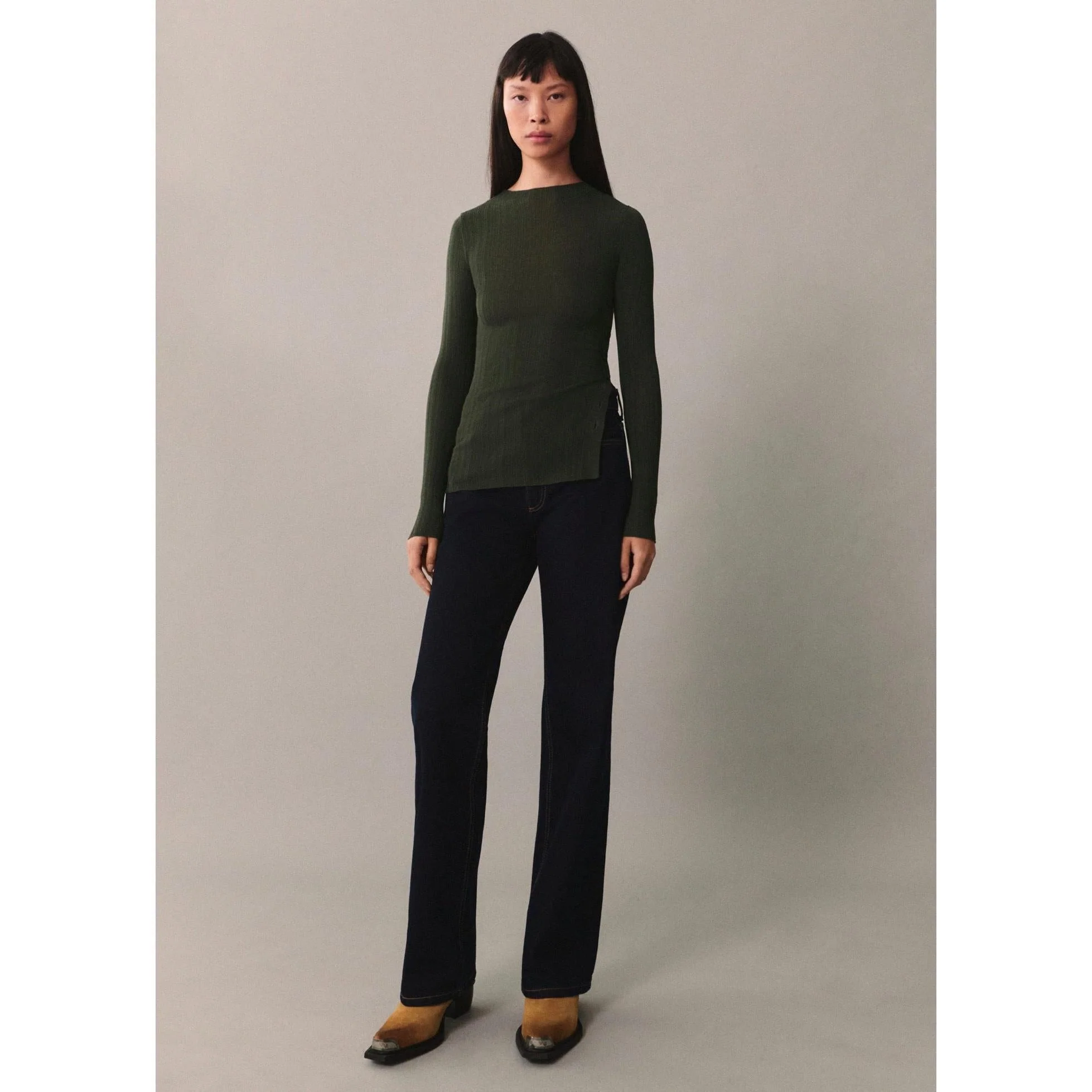 T-Shirt Semi-Transparent Boutons - Dark Green - Image 8