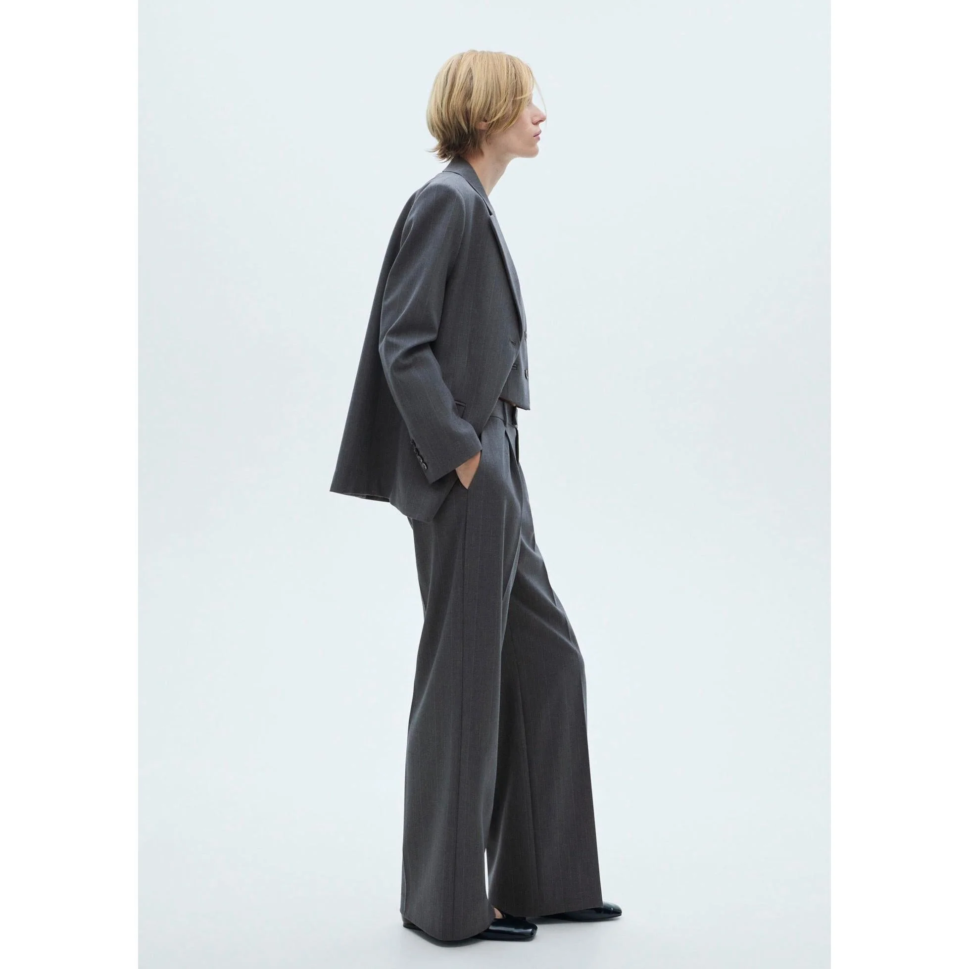 Pantalon De Costume Fines Rayures - Grey - Image 4