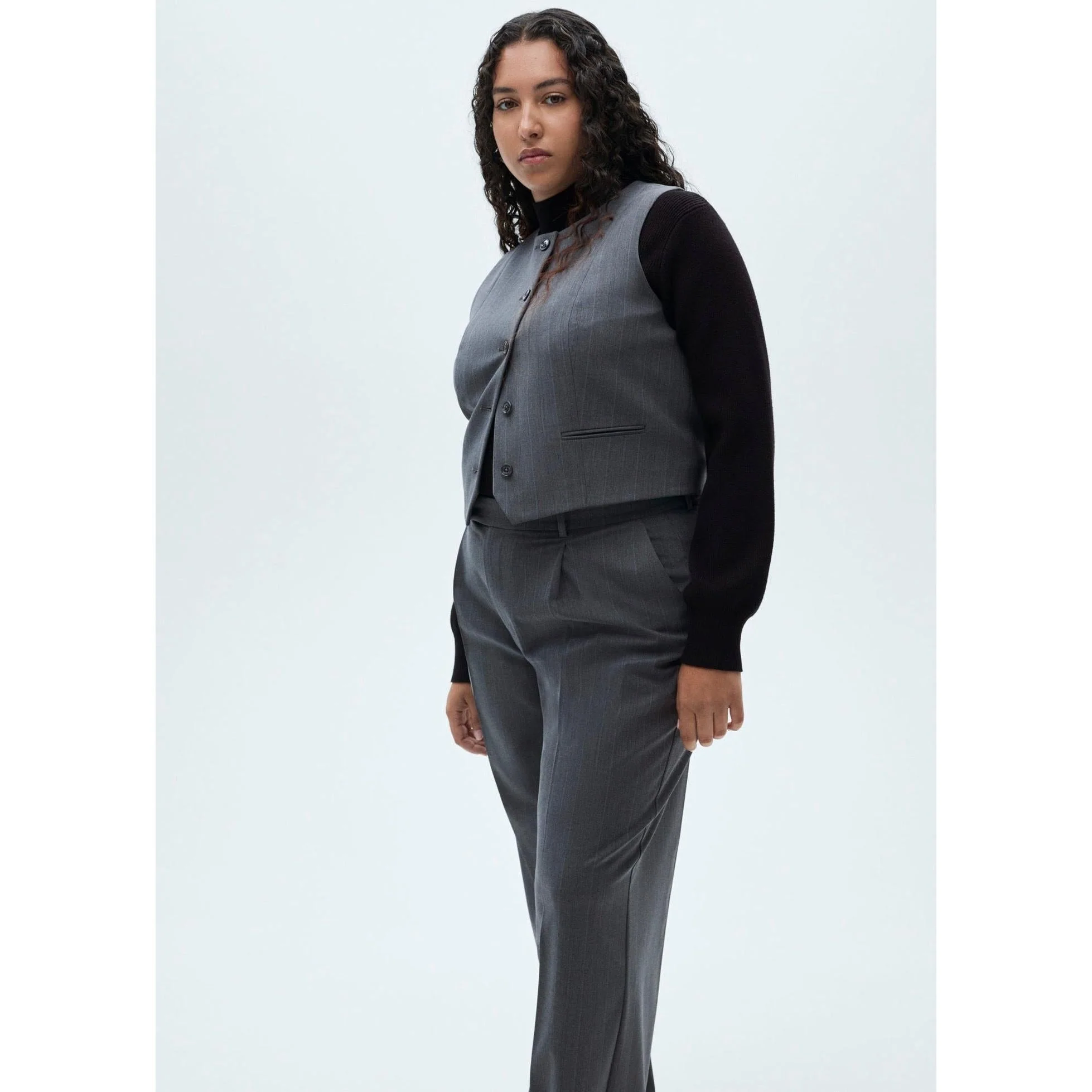 Pantalon De Costume Fines Rayures - Grey - Image 7
