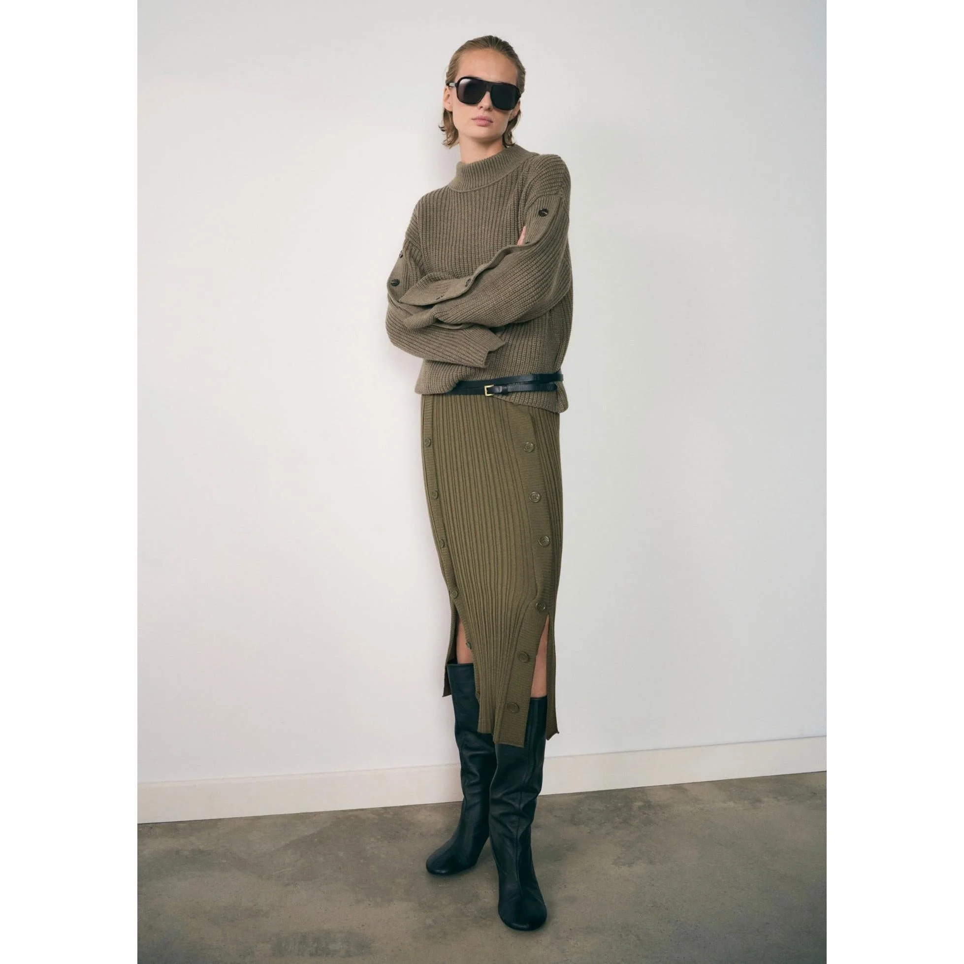 Pull-Over Maille Détail Boutons - Khaki - Image 8