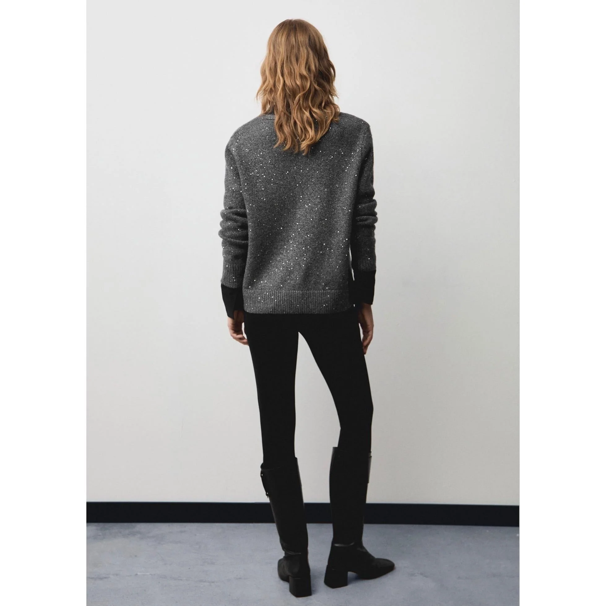 Pull-Over Col V Paillettes - Charcoal - Image 10