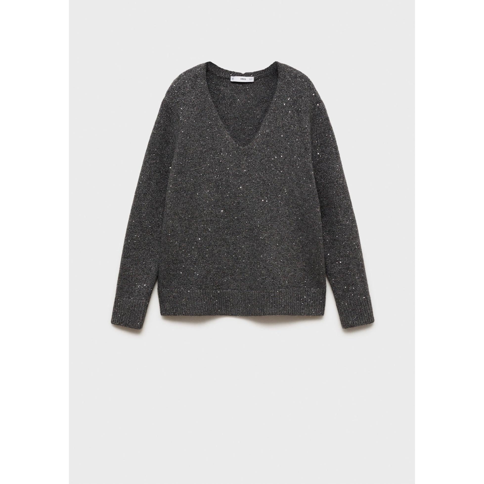 Pull-Over Col V Paillettes - Charcoal - Image 2