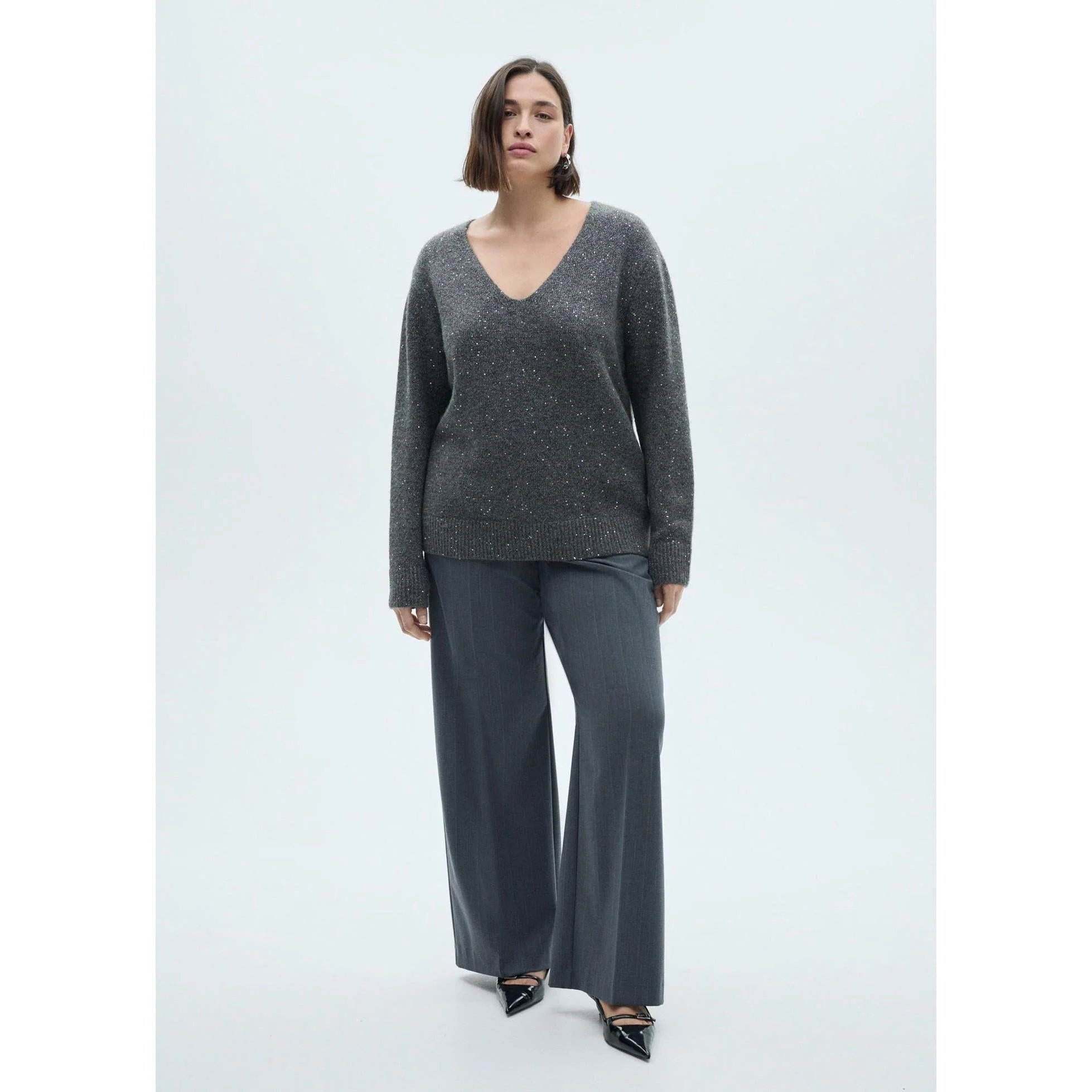 Pull-Over Col V Paillettes - Charcoal - Image 6