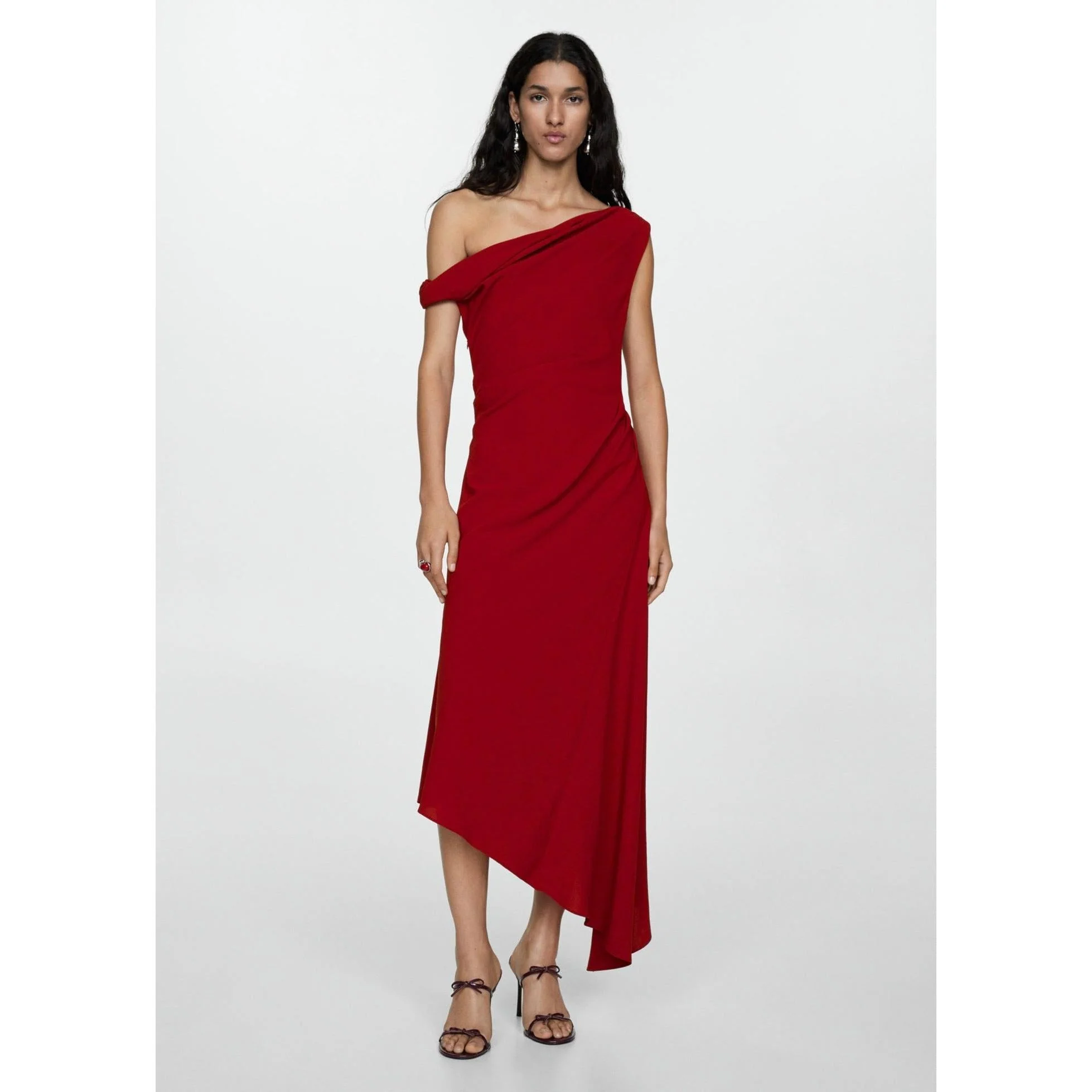 Robe Asymétrique Froncée - Red - Image 10