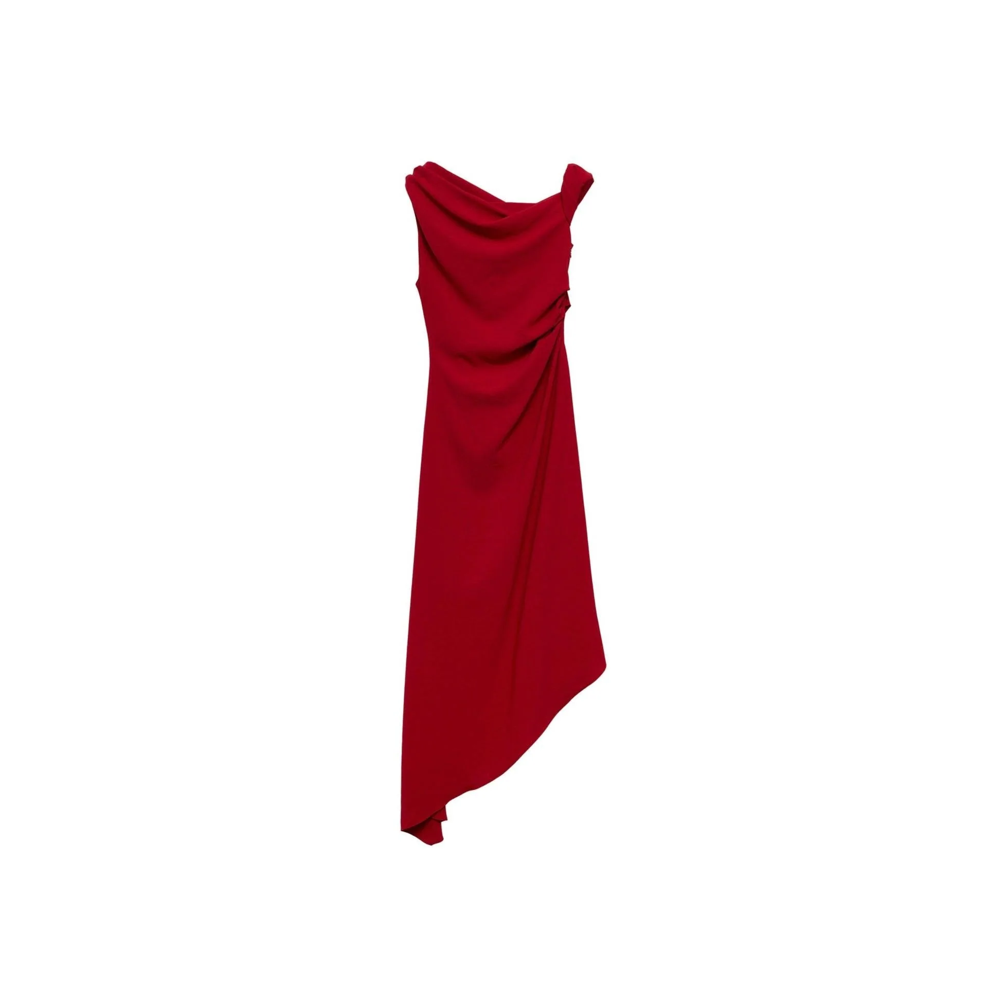 Robe Asymétrique Froncée - Red - Image 3