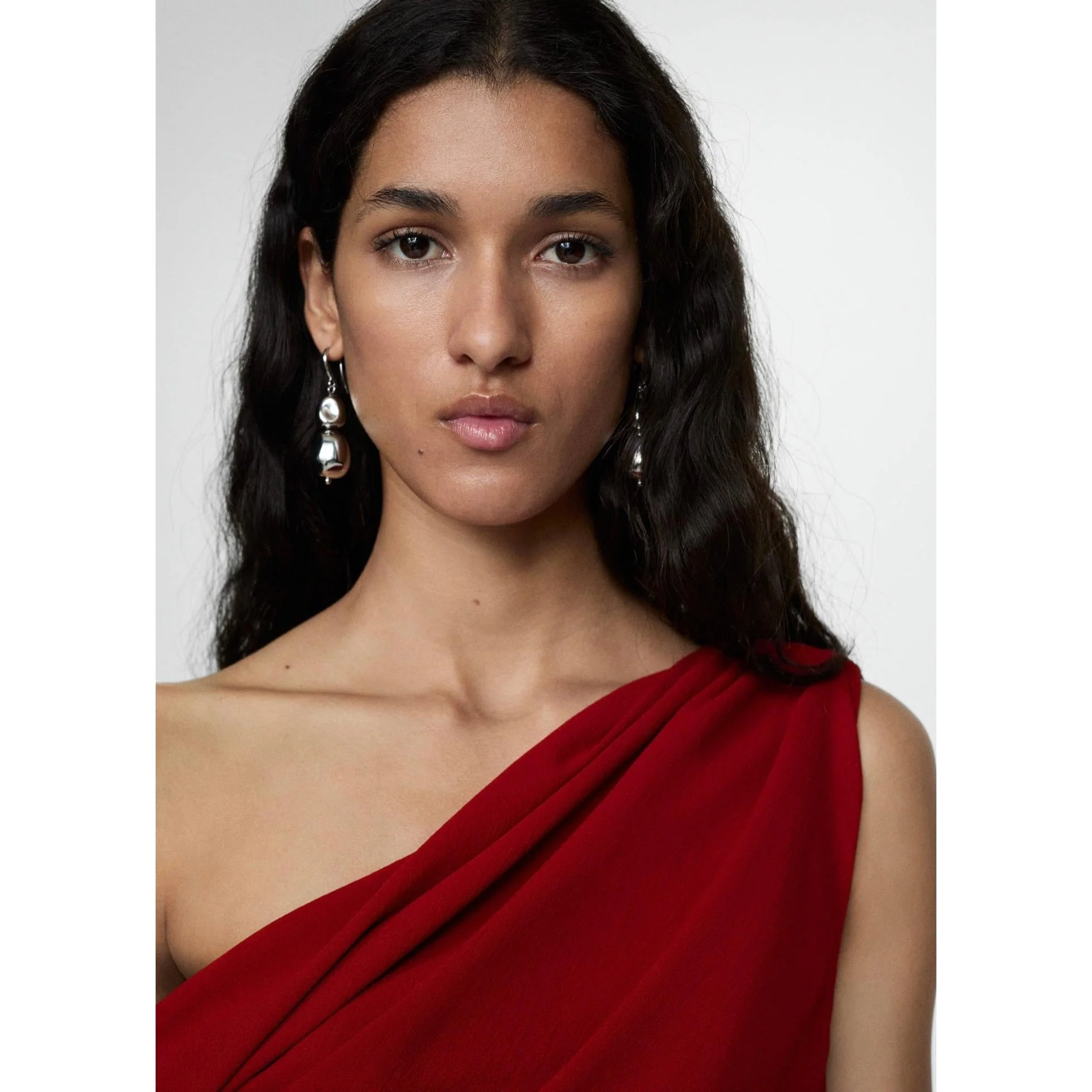 Robe Asymétrique Froncée - Red - Image 4