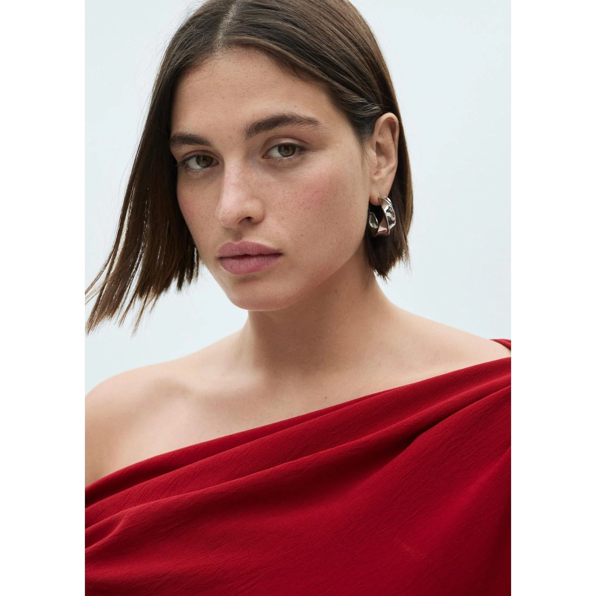 Robe Asymétrique Froncée - Red - Image 6