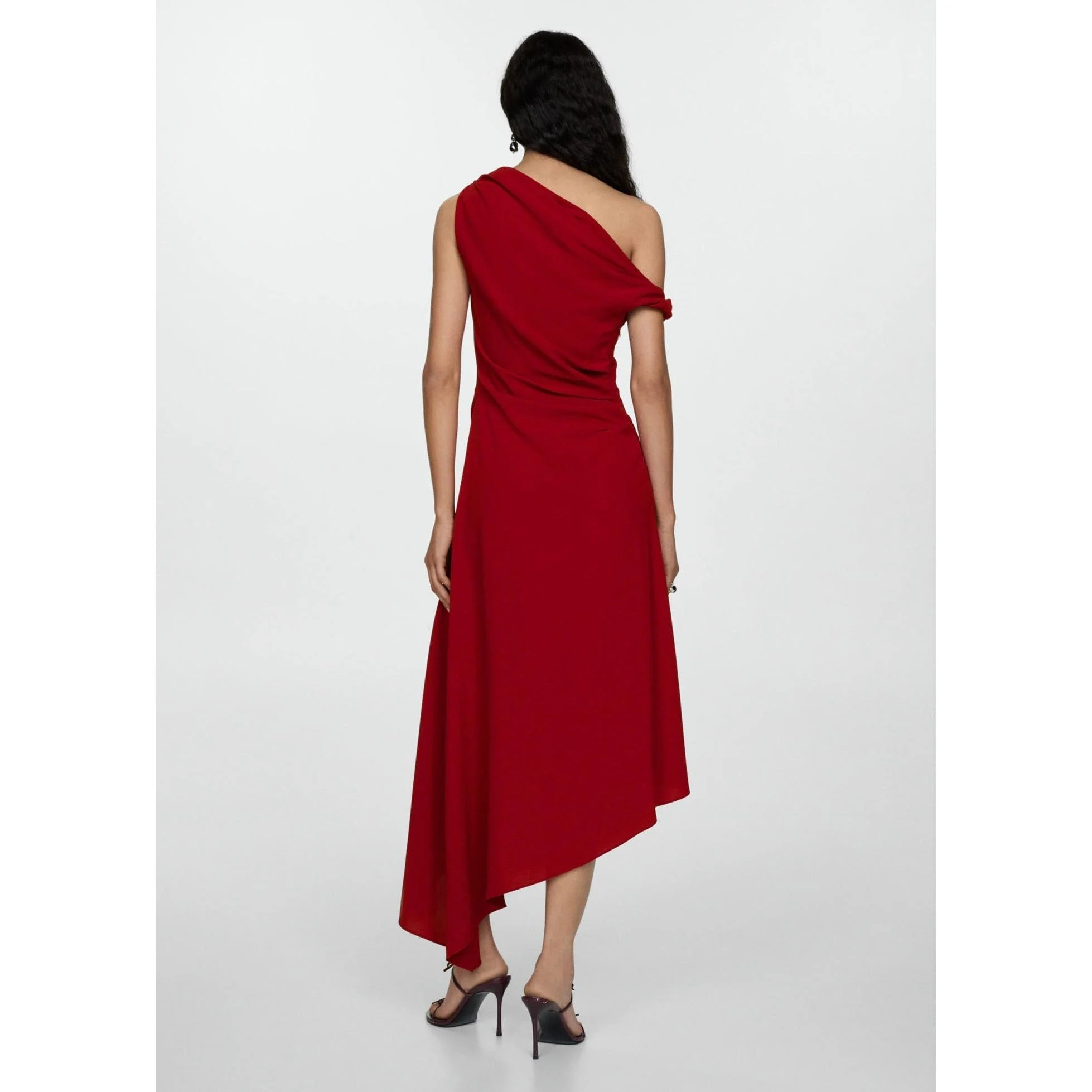 Robe Asymétrique Froncée - Red - Image 9