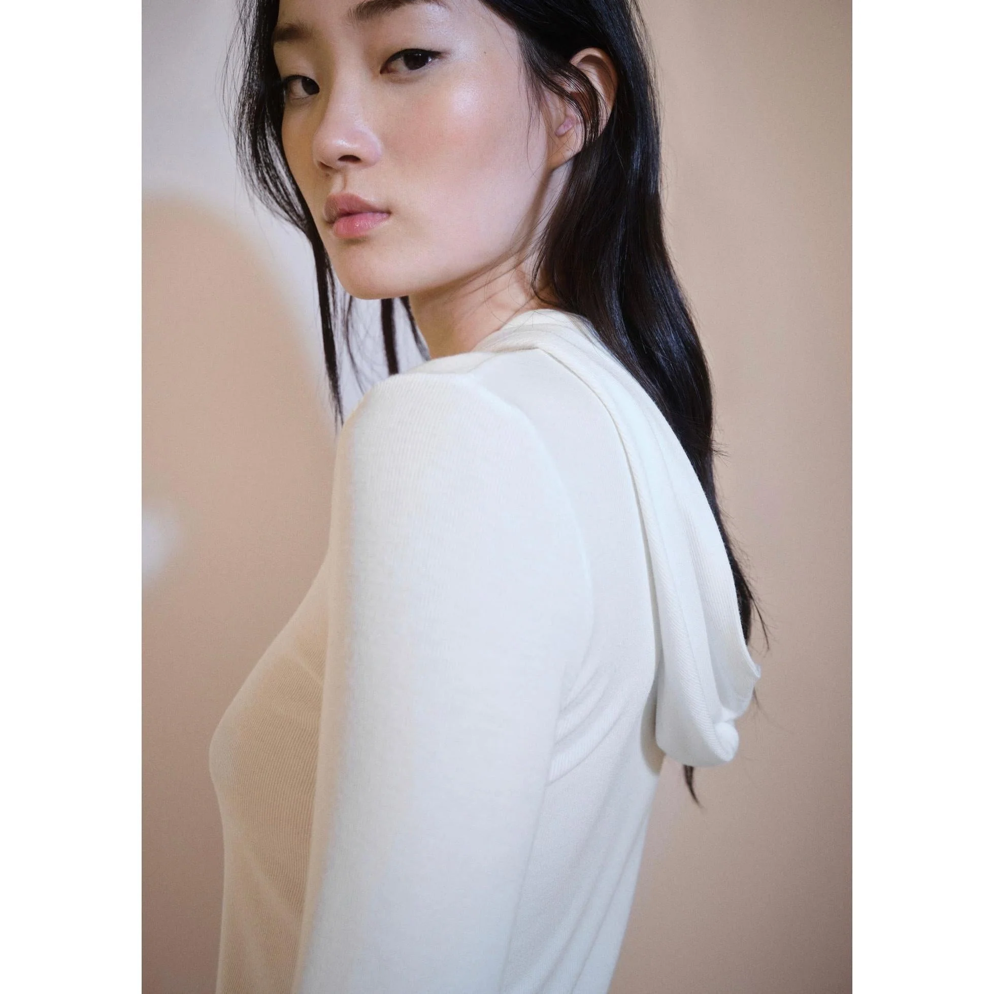 T-Shirt Manches Longues Capuche - Off White - Image 4