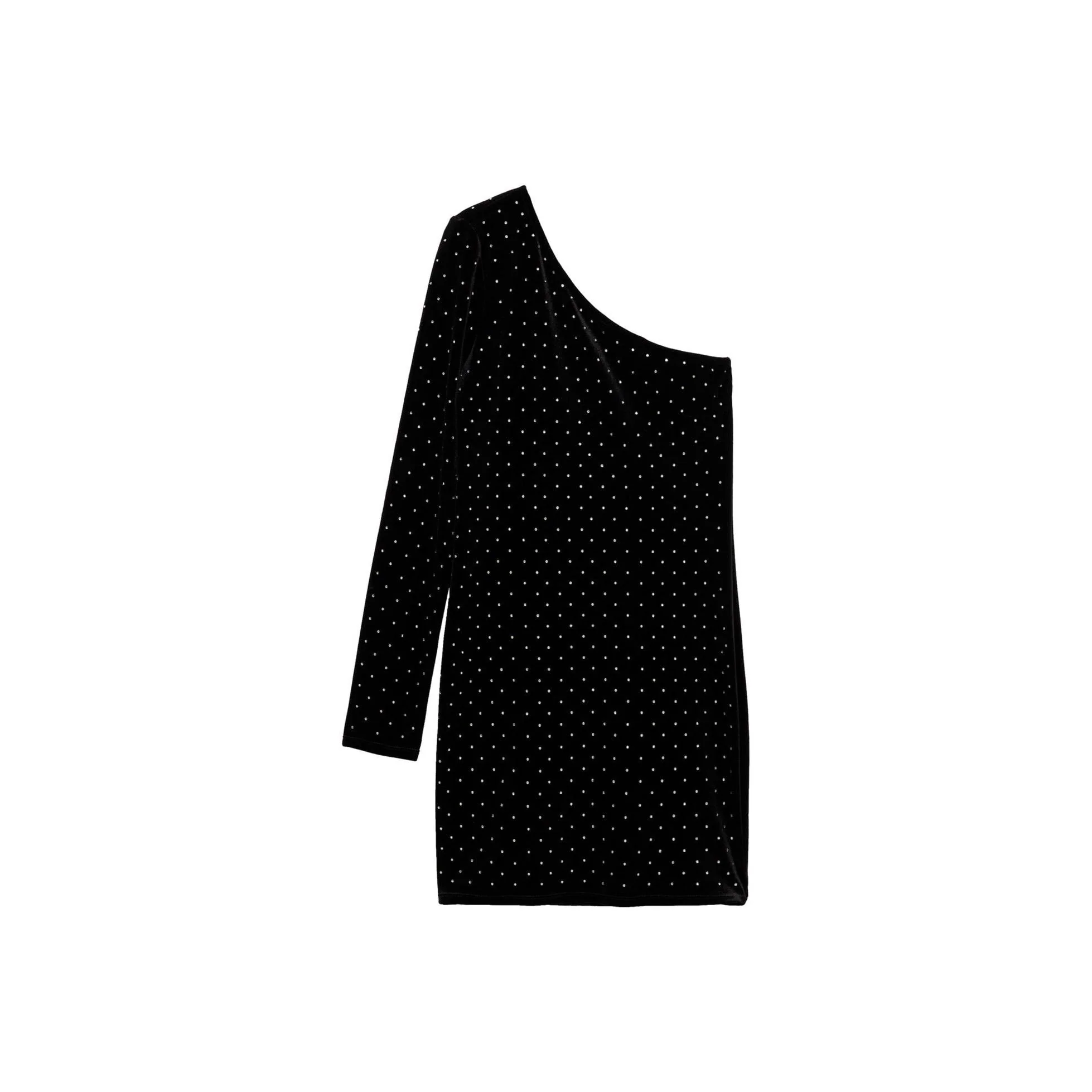 Robe Asymétrique Strass - Black - Image 3