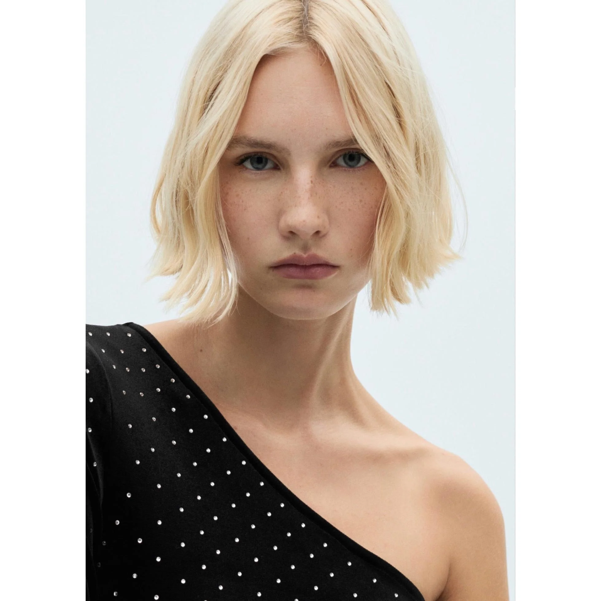 Robe Asymétrique Strass - Black - Image 4