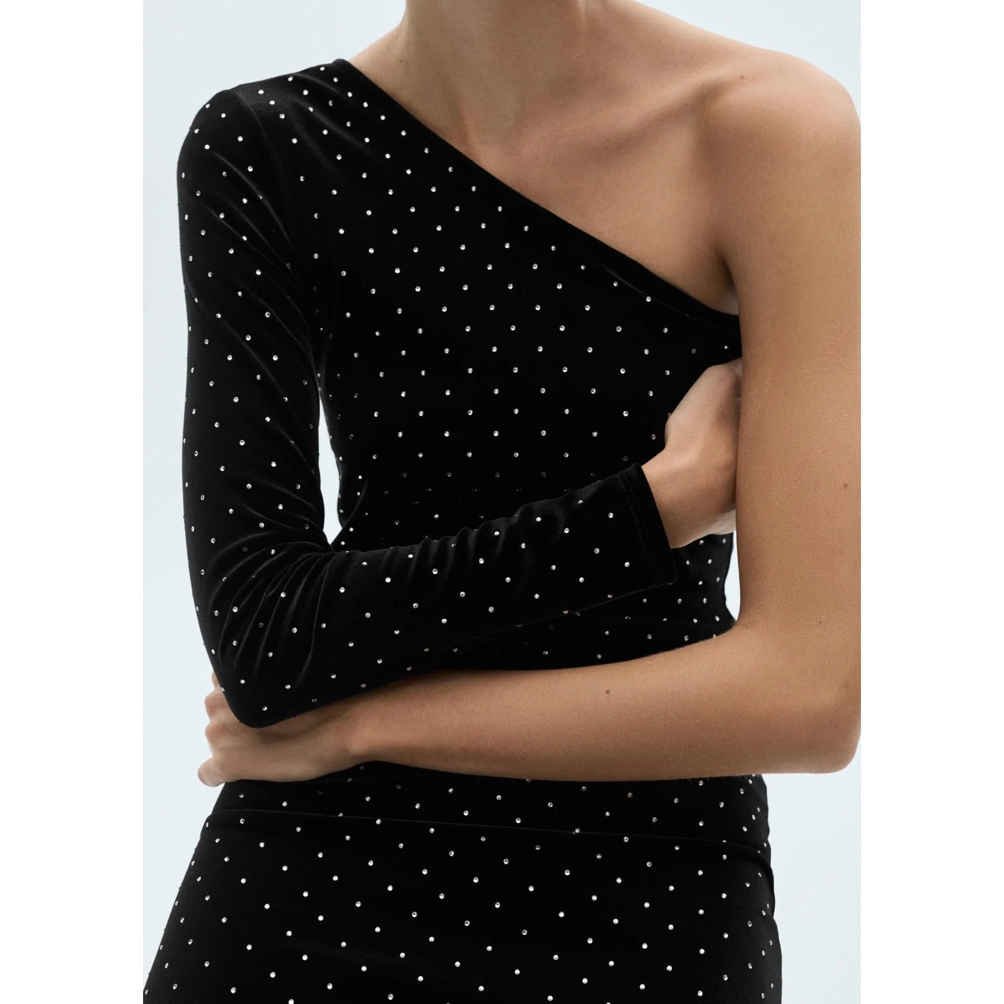 Robe Asymétrique Strass - Black - Image 5