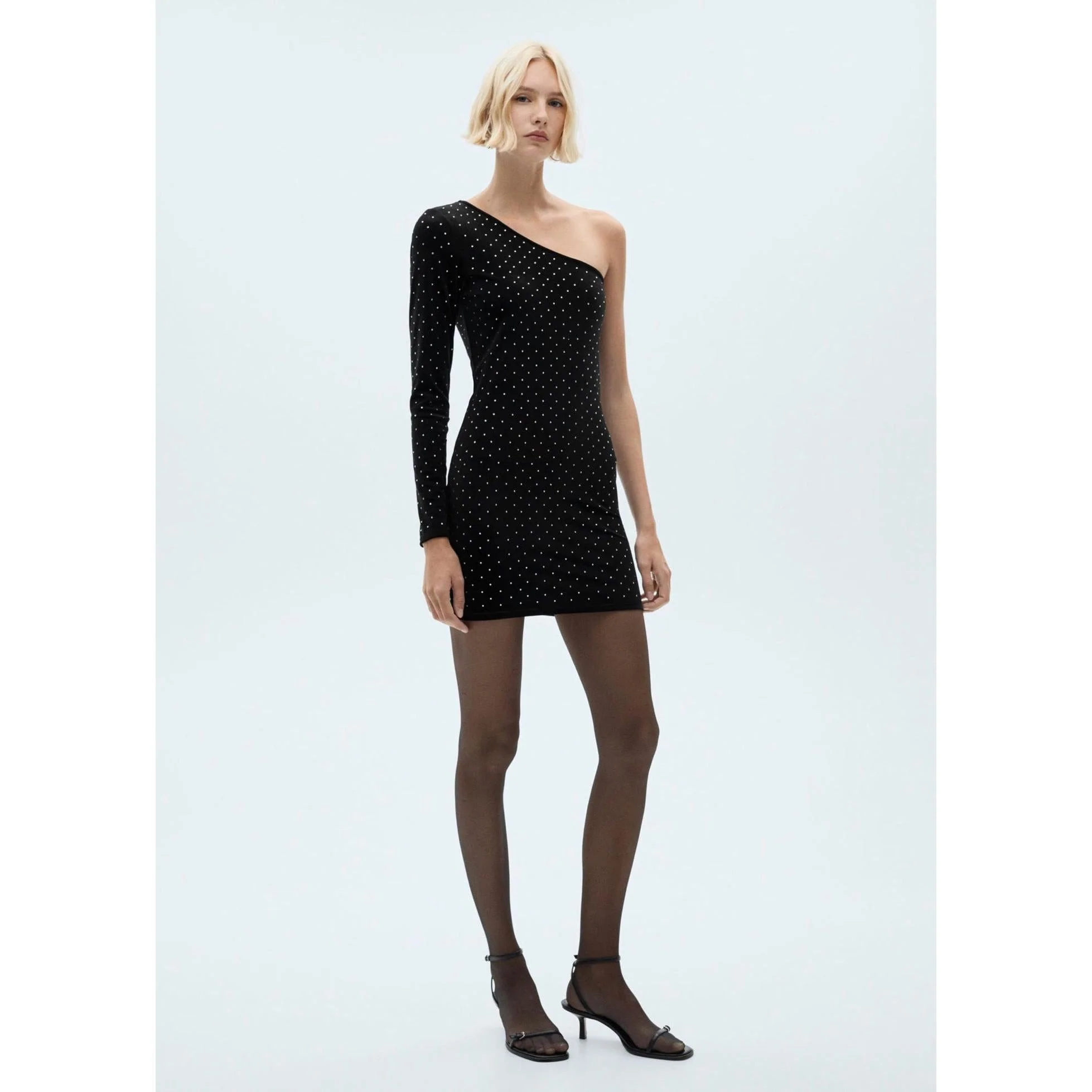 Robe Asymétrique Strass - Black - Image 8